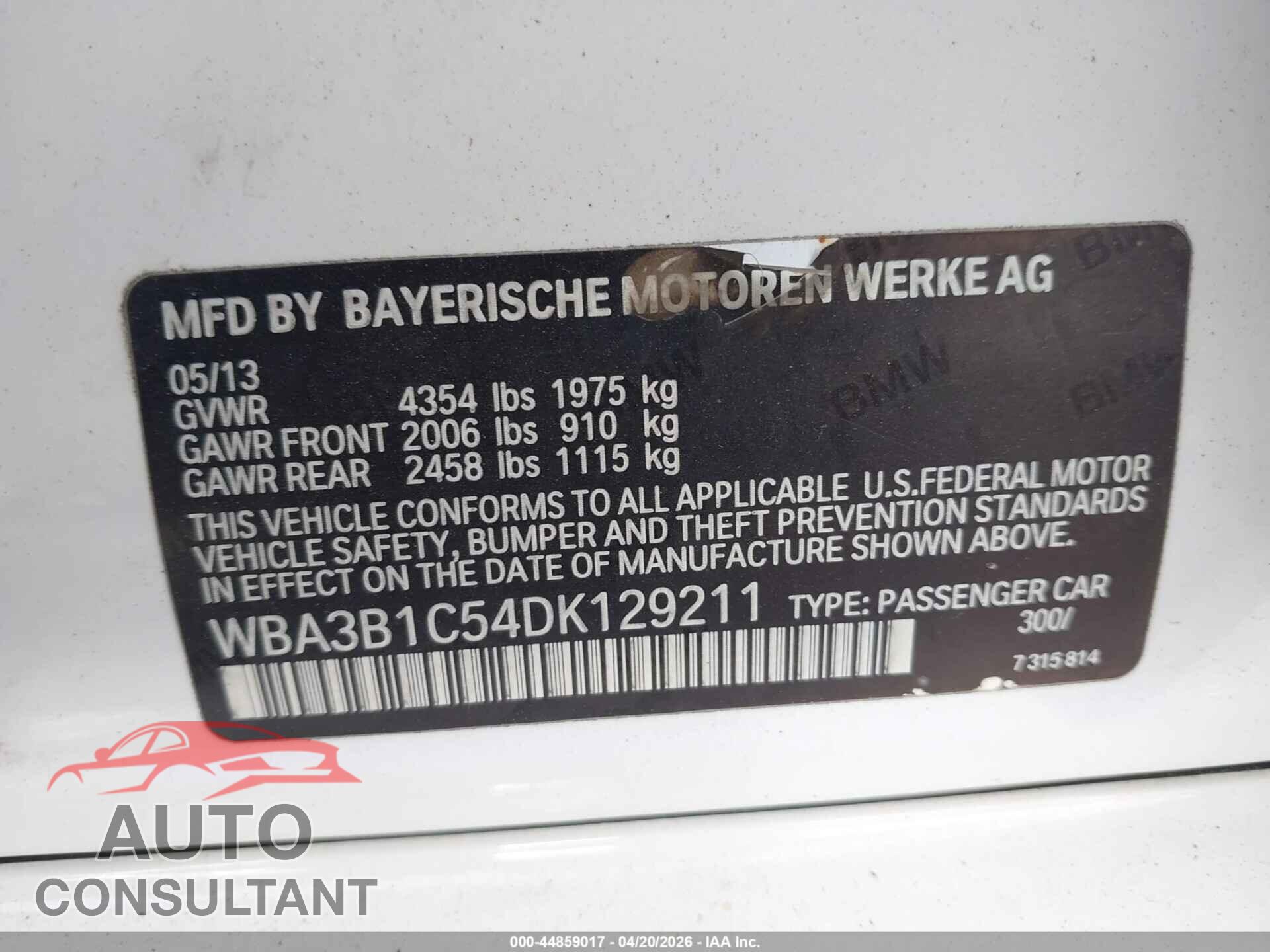 BMW 320I 2013 - WBA3B1C54DK129211