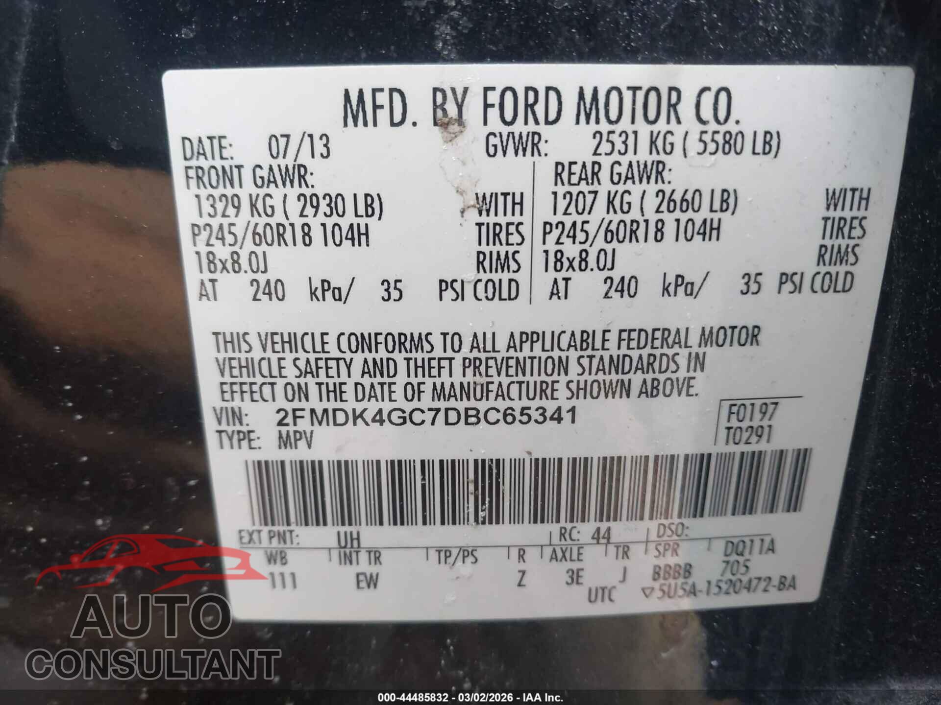FORD EDGE 2013 - 2FMDK4GC7DBC65341