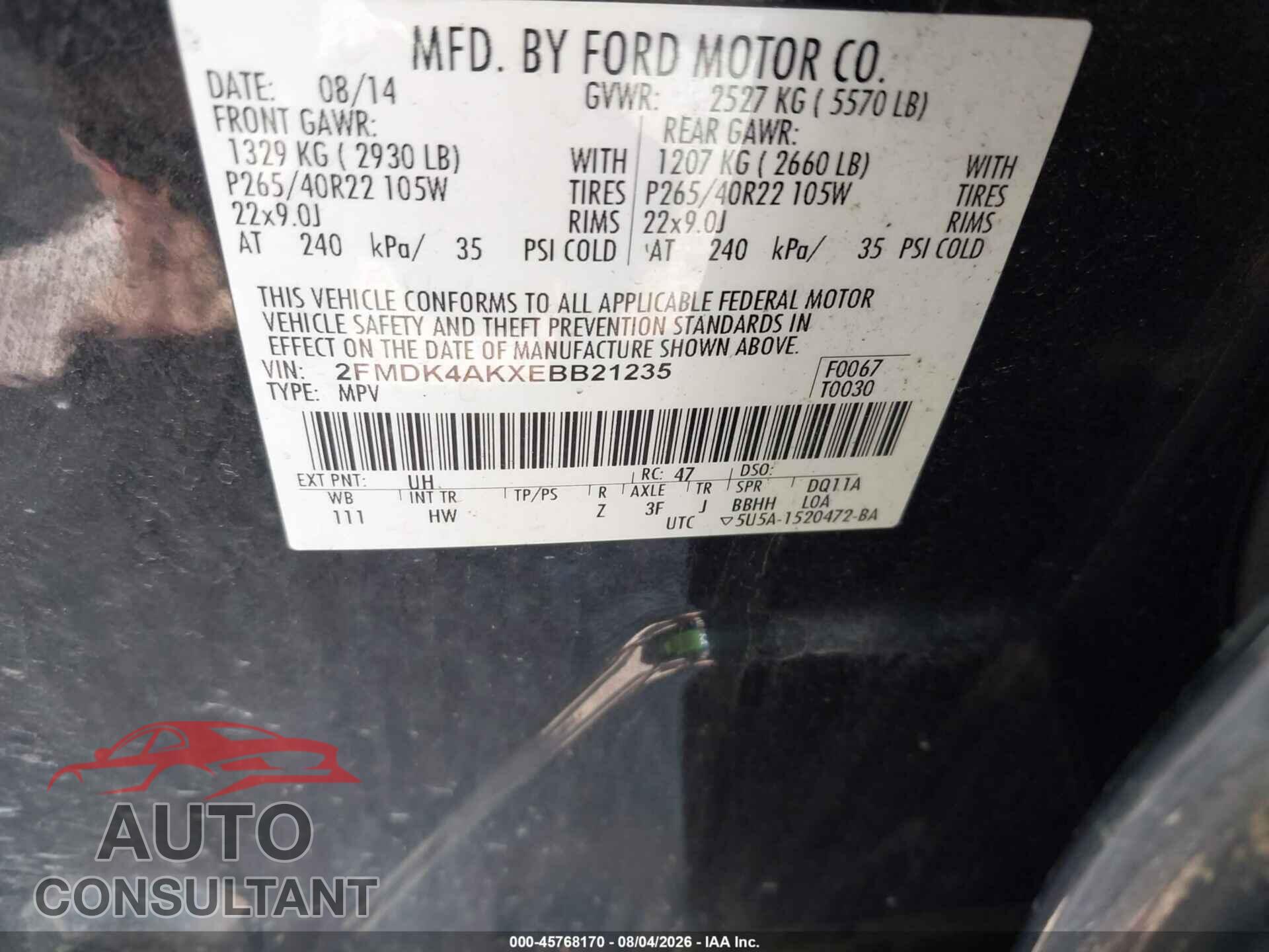FORD EDGE 2014 - 2FMDK4AKXEBB21235