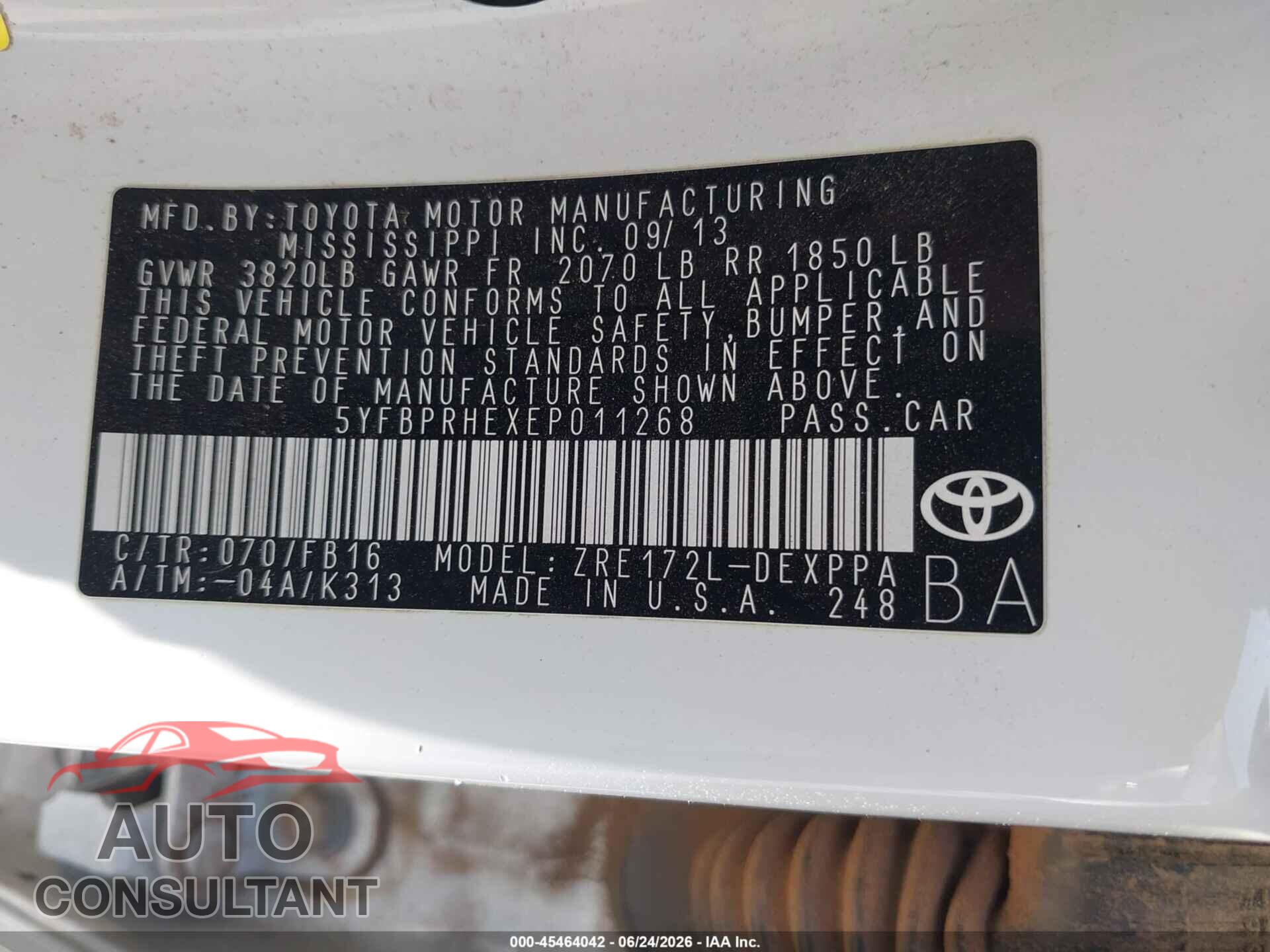 TOYOTA COROLLA 2014 - 5YFBPRHEXEP011268