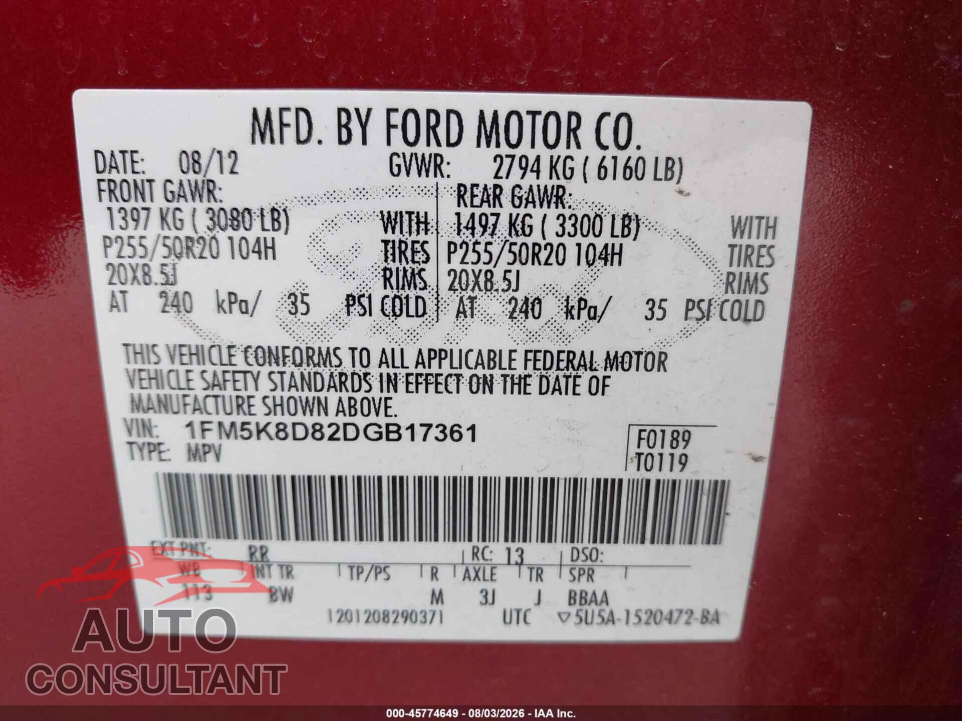 FORD EXPLORER 2013 - 1FM5K8D82DGB17361