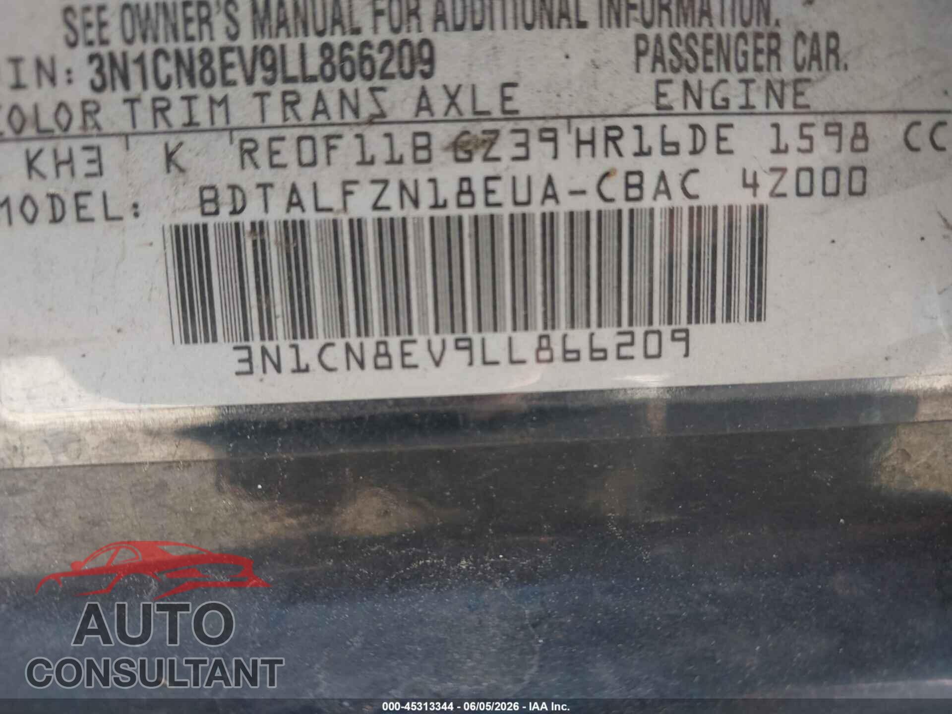 NISSAN VERSA 2020 - 3N1CN8EV9LL866209