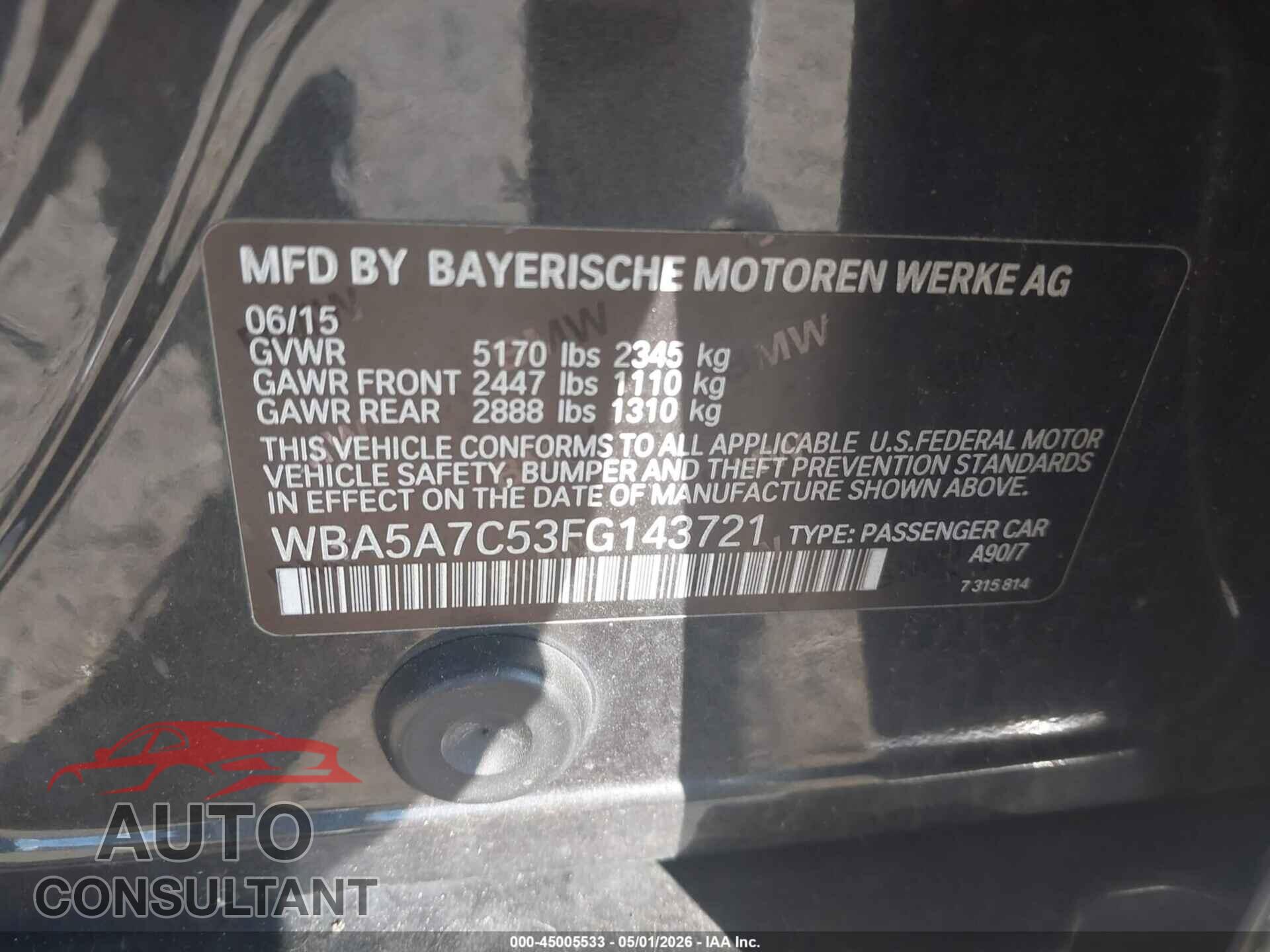 BMW 528I 2015 - WBA5A7C53FG143721