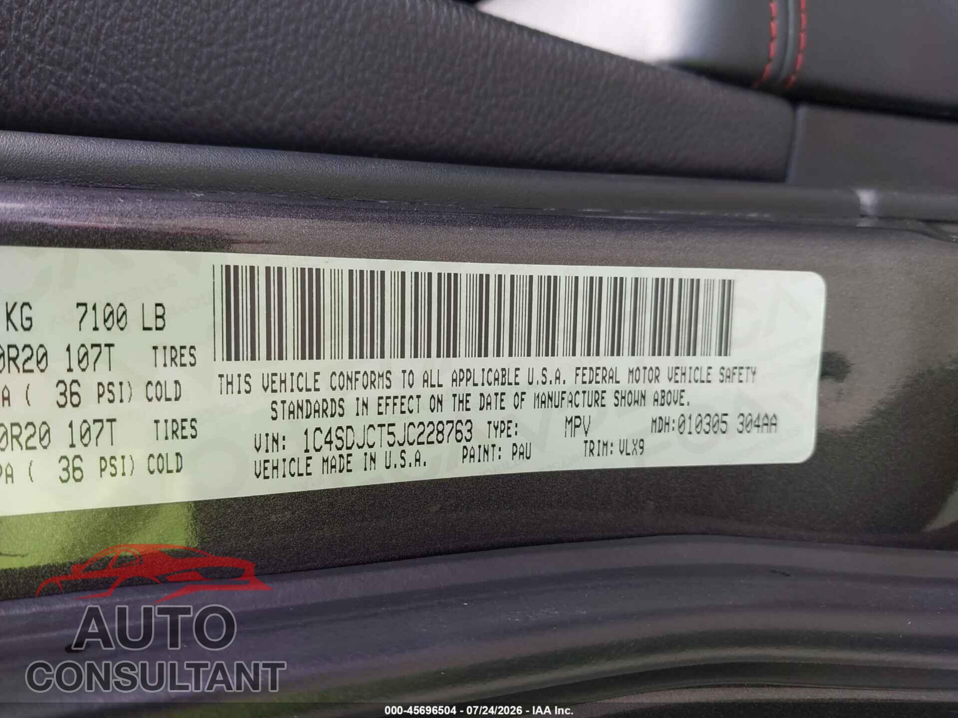 DODGE DURANGO 2018 - 1C4SDJCT5JC228763