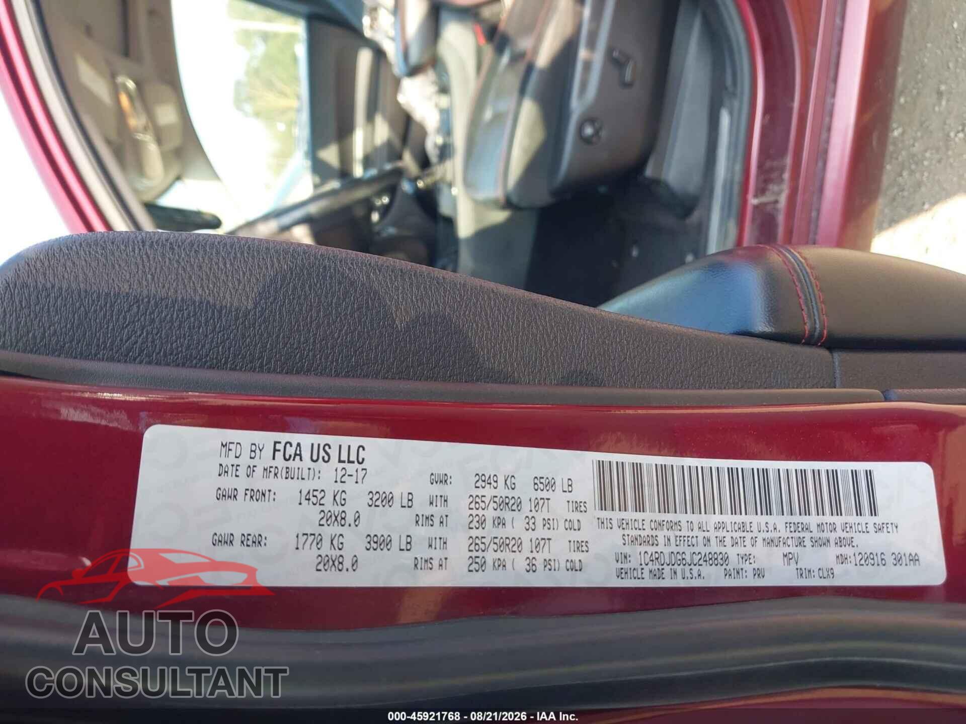 DODGE DURANGO 2018 - 1C4RDJDG6JC248830