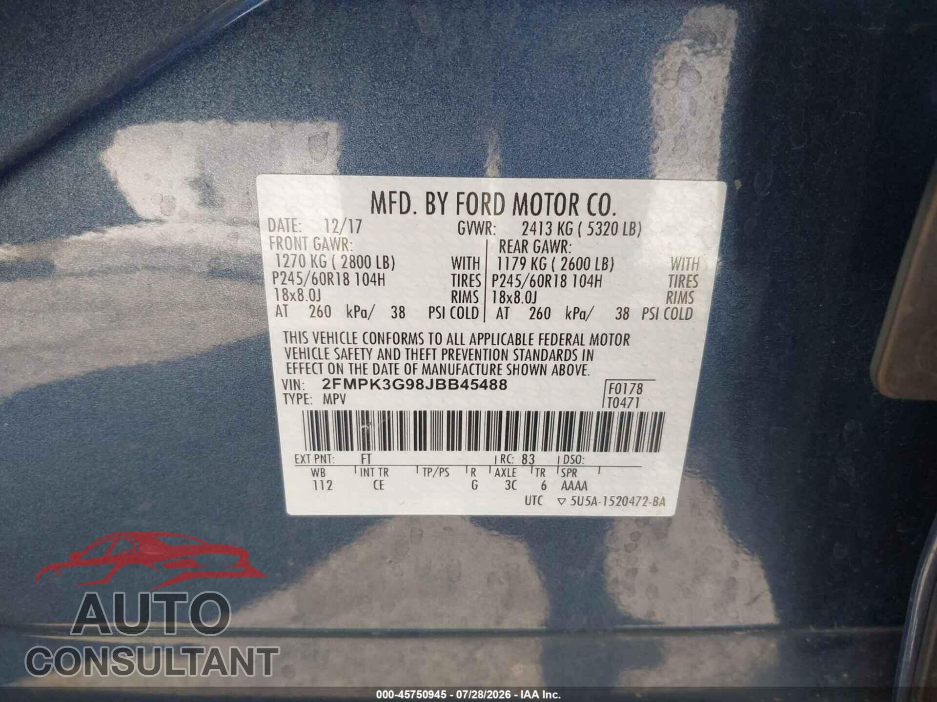 FORD EDGE 2018 - 2FMPK3G98JBB45488