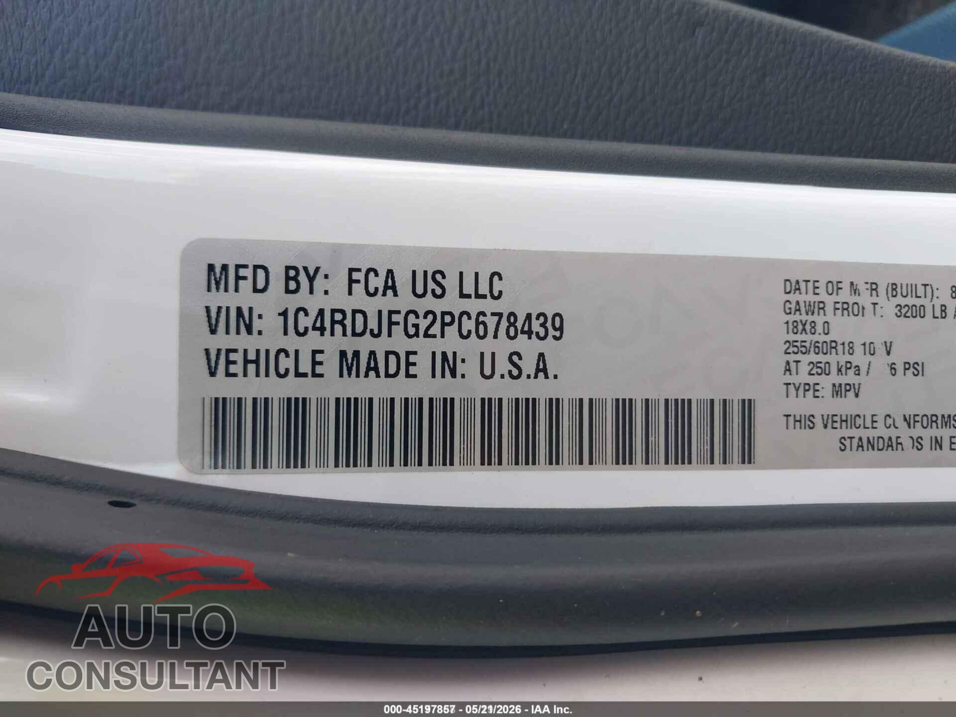 DODGE DURANGO 2023 - 1C4RDJFG2PC678439