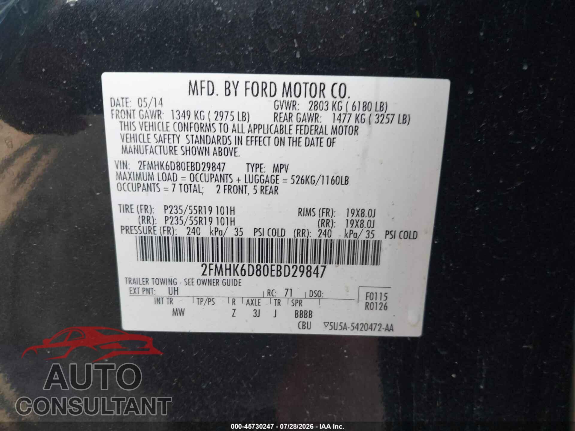 FORD FLEX 2014 - 2FMHK6D80EBD29847