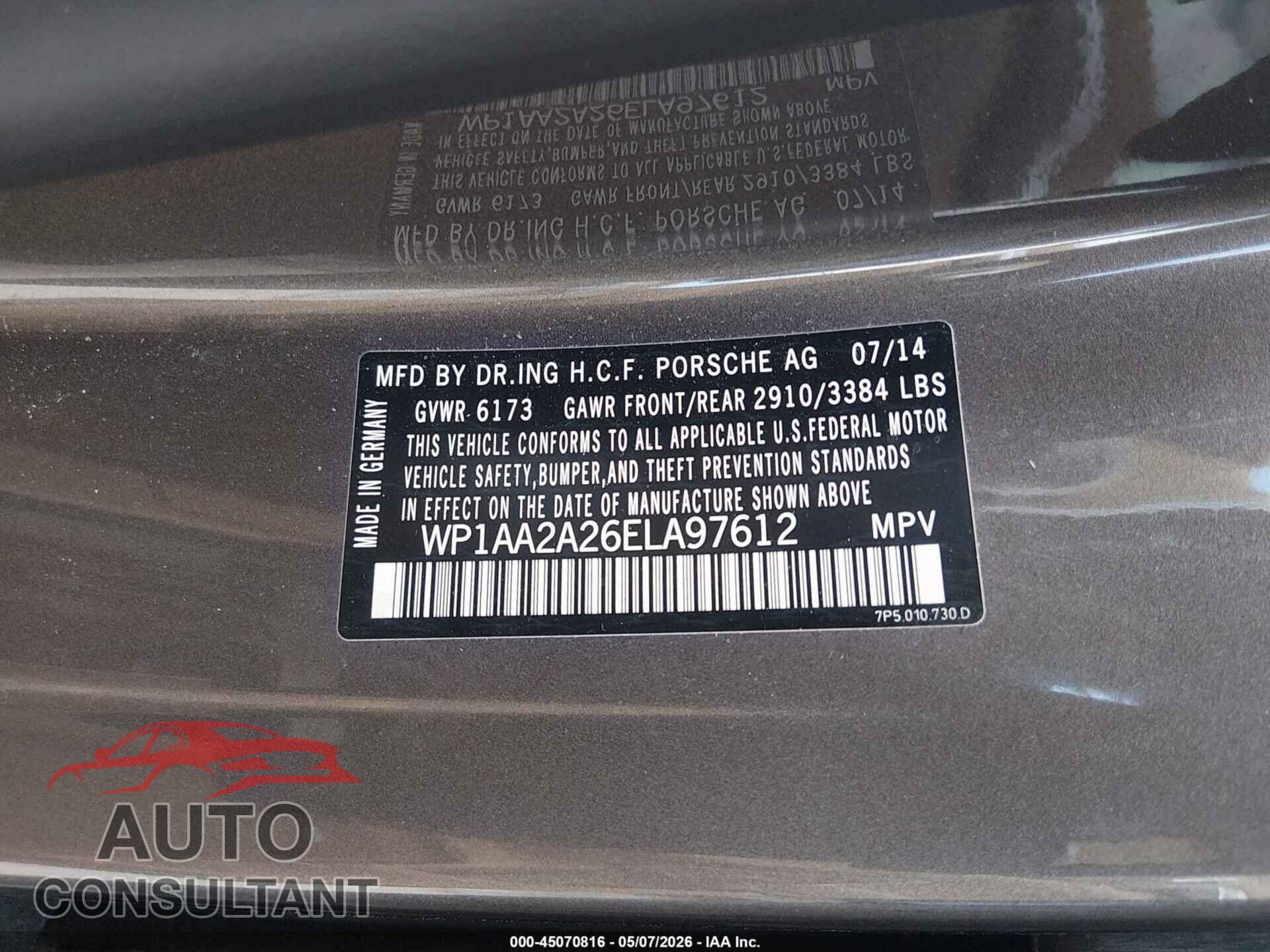 PORSCHE CAYENNE 2014 - WP1AA2A26ELA97612