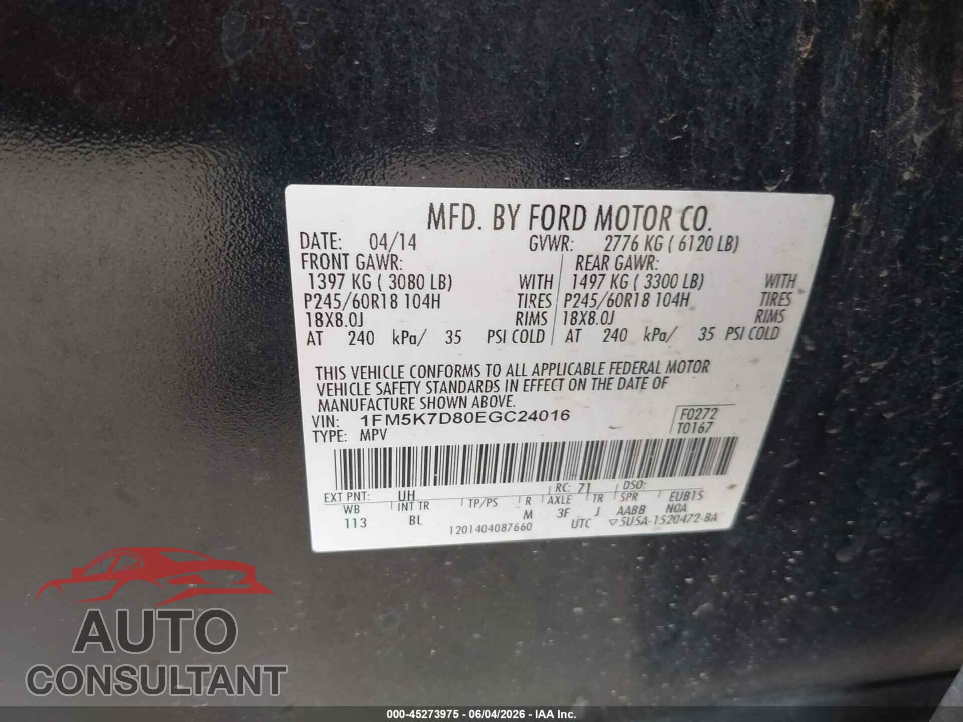 FORD EXPLORER 2014 - 1FM5K7D80EGC24016