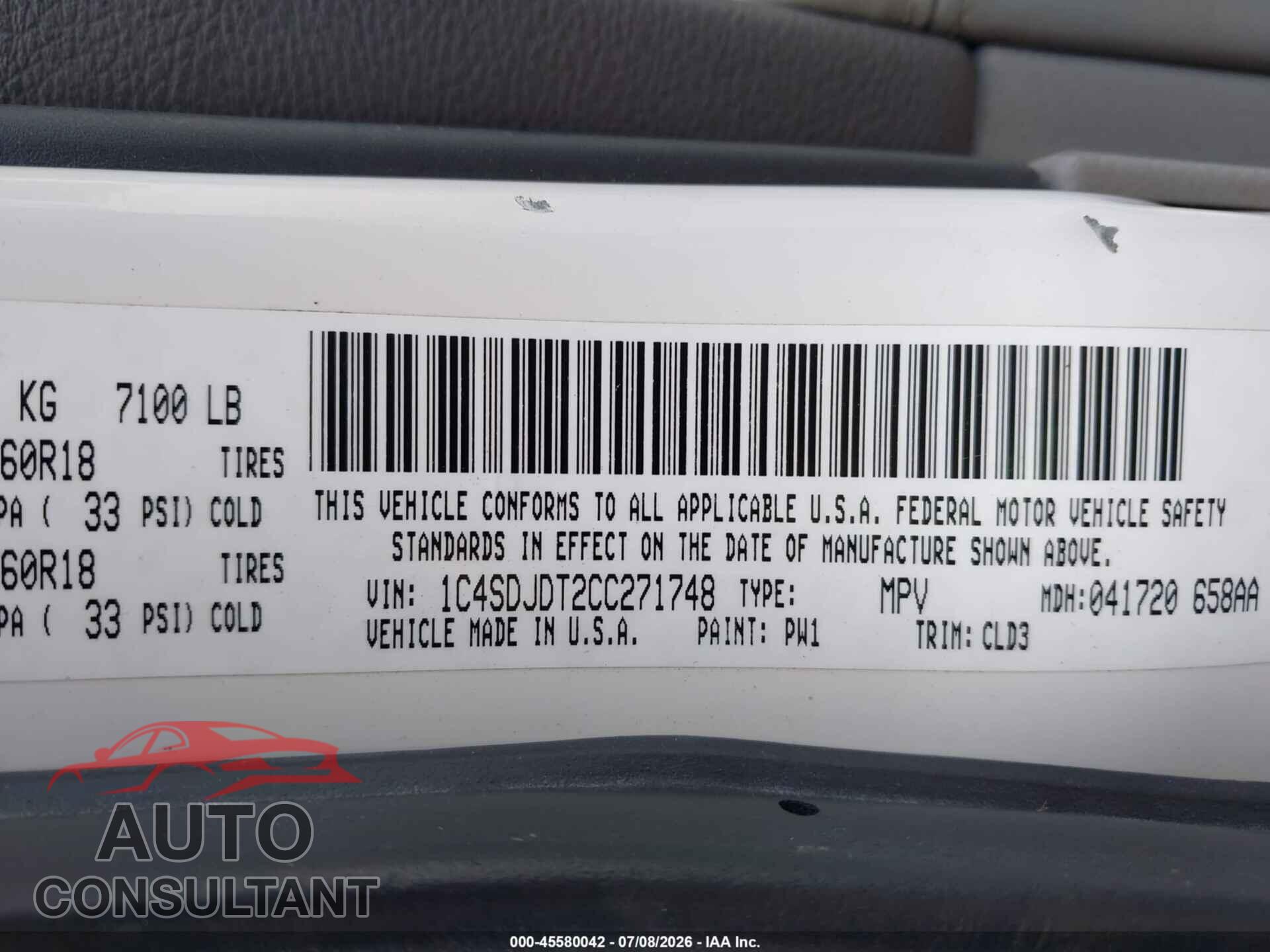 DODGE DURANGO 2012 - 1C4SDJDT2CC271748