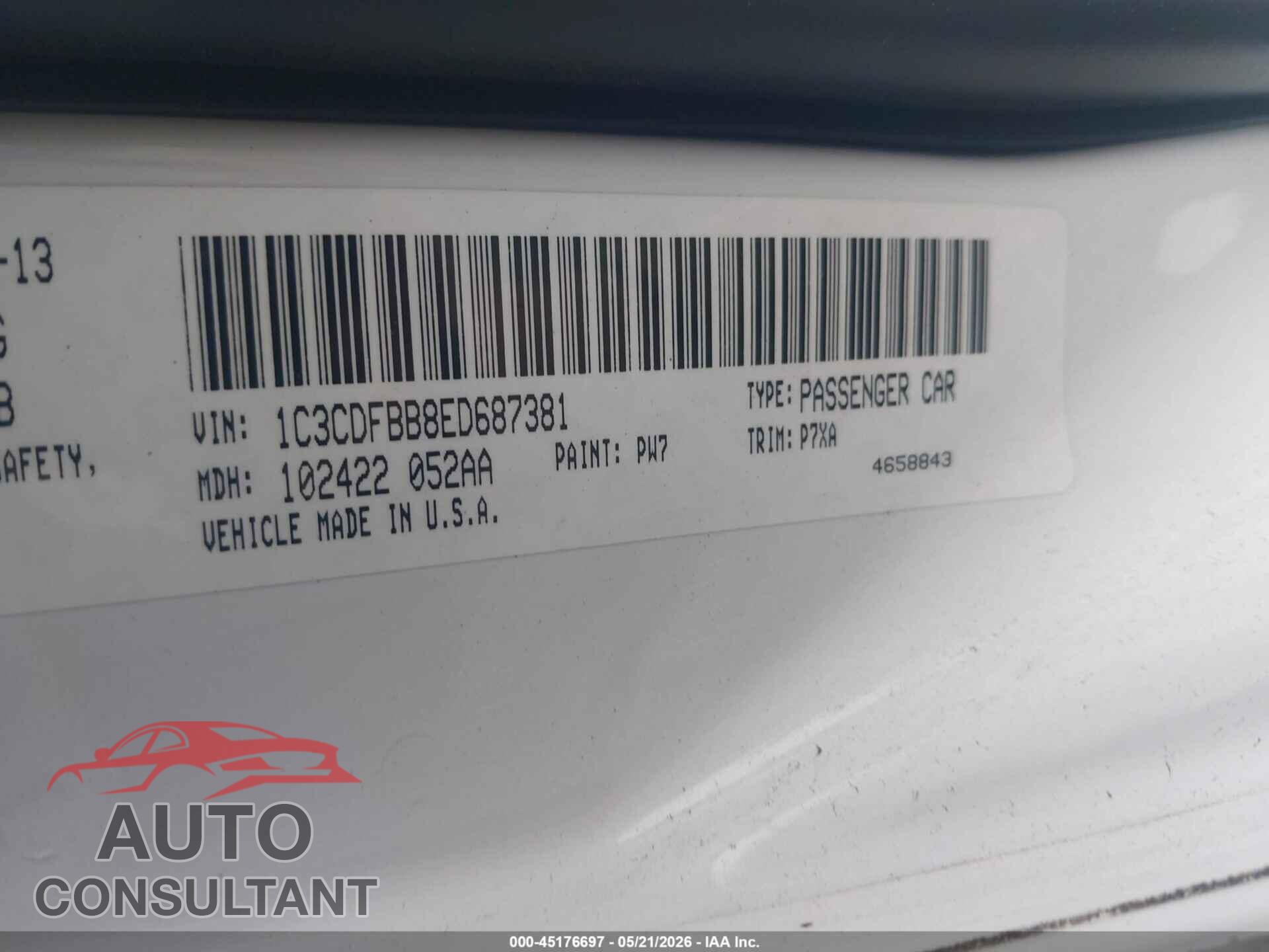 DODGE DART 2014 - 1C3CDFBB8ED687381