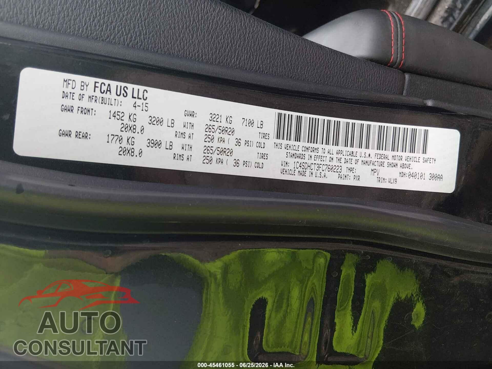 DODGE DURANGO 2015 - 1C4SDHCT3FC760223
