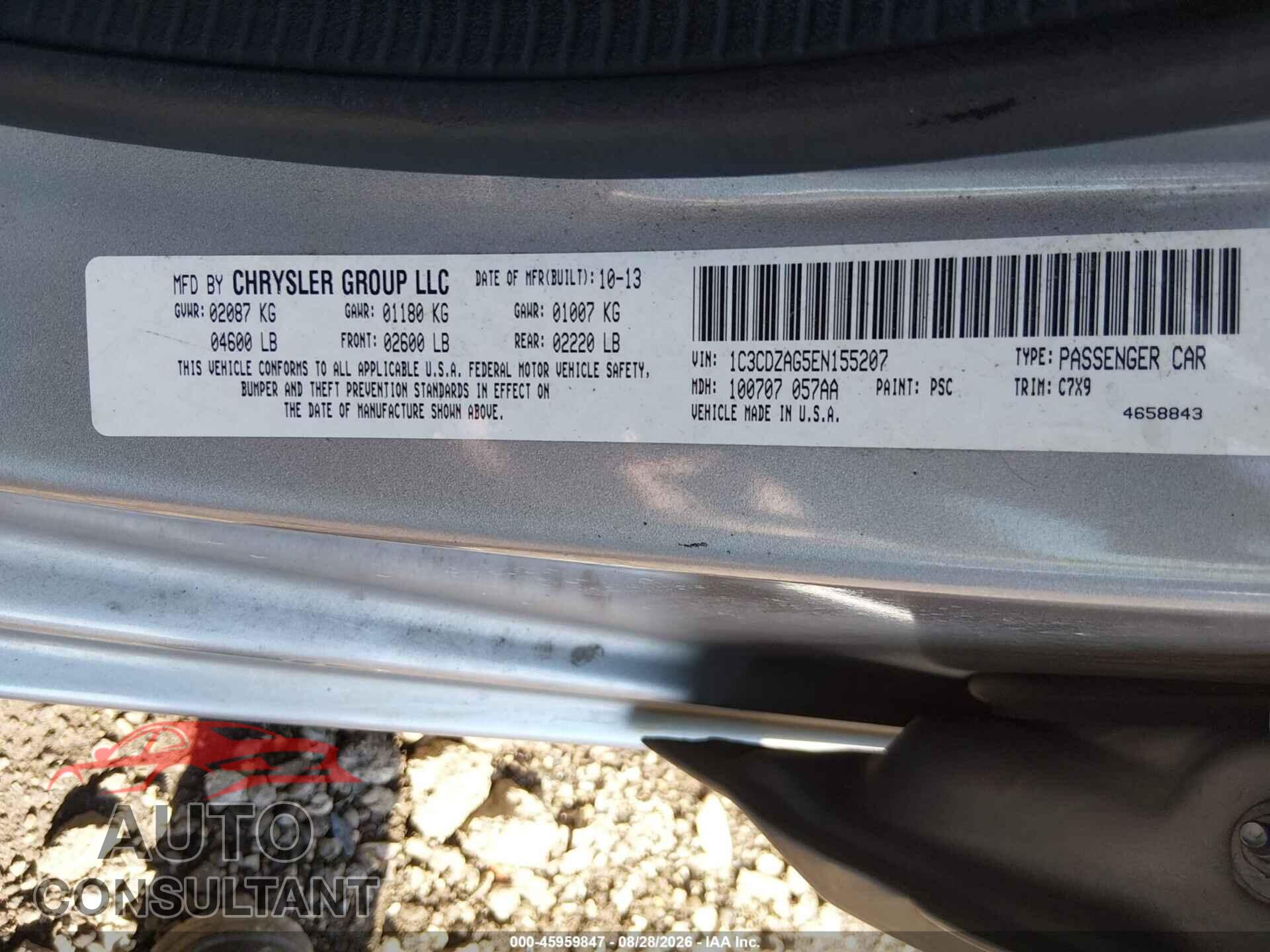 DODGE AVENGER 2014 - 1C3CDZAG5EN155207