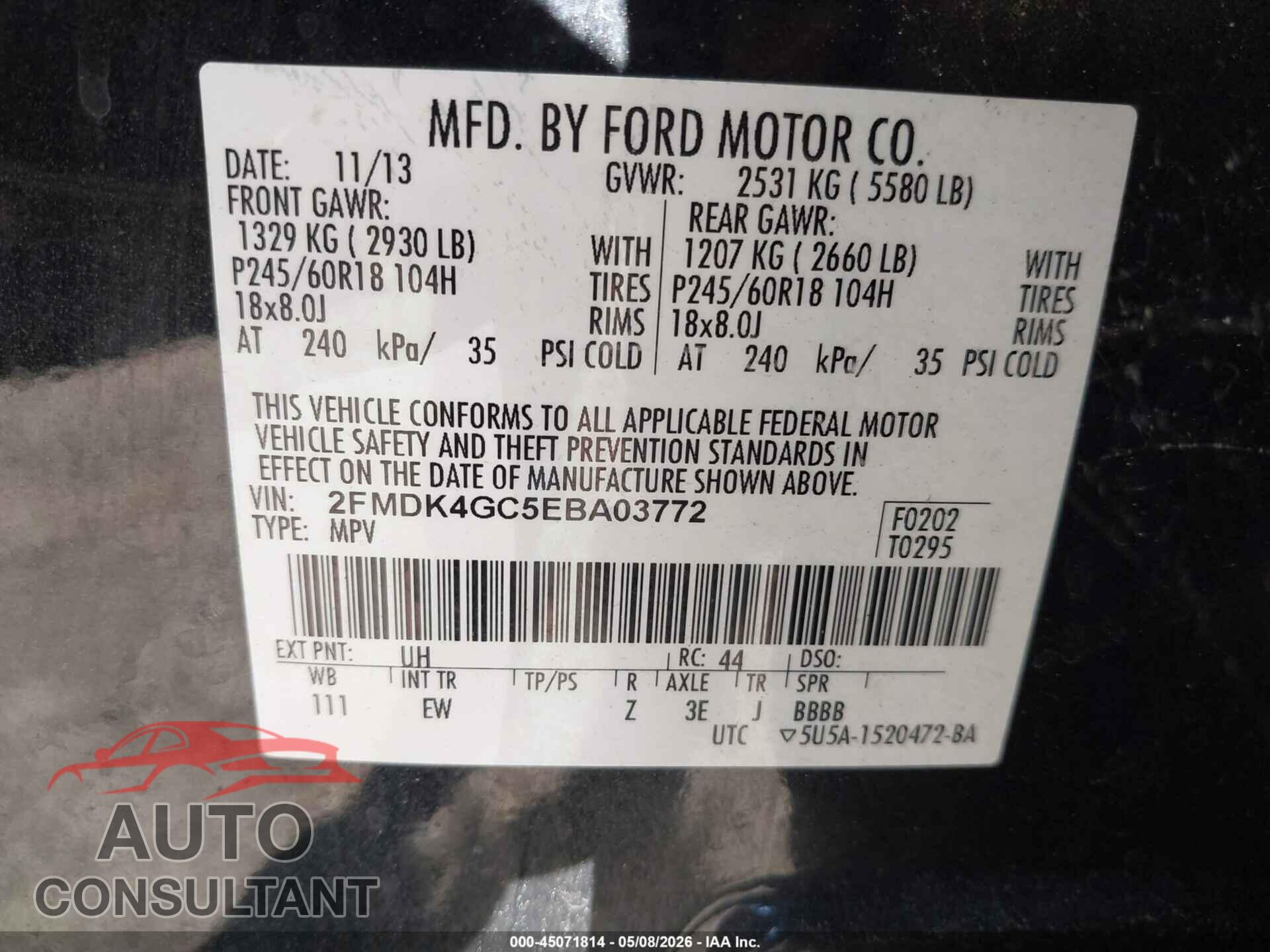 FORD EDGE 2014 - 2FMDK4GC5EBA03772