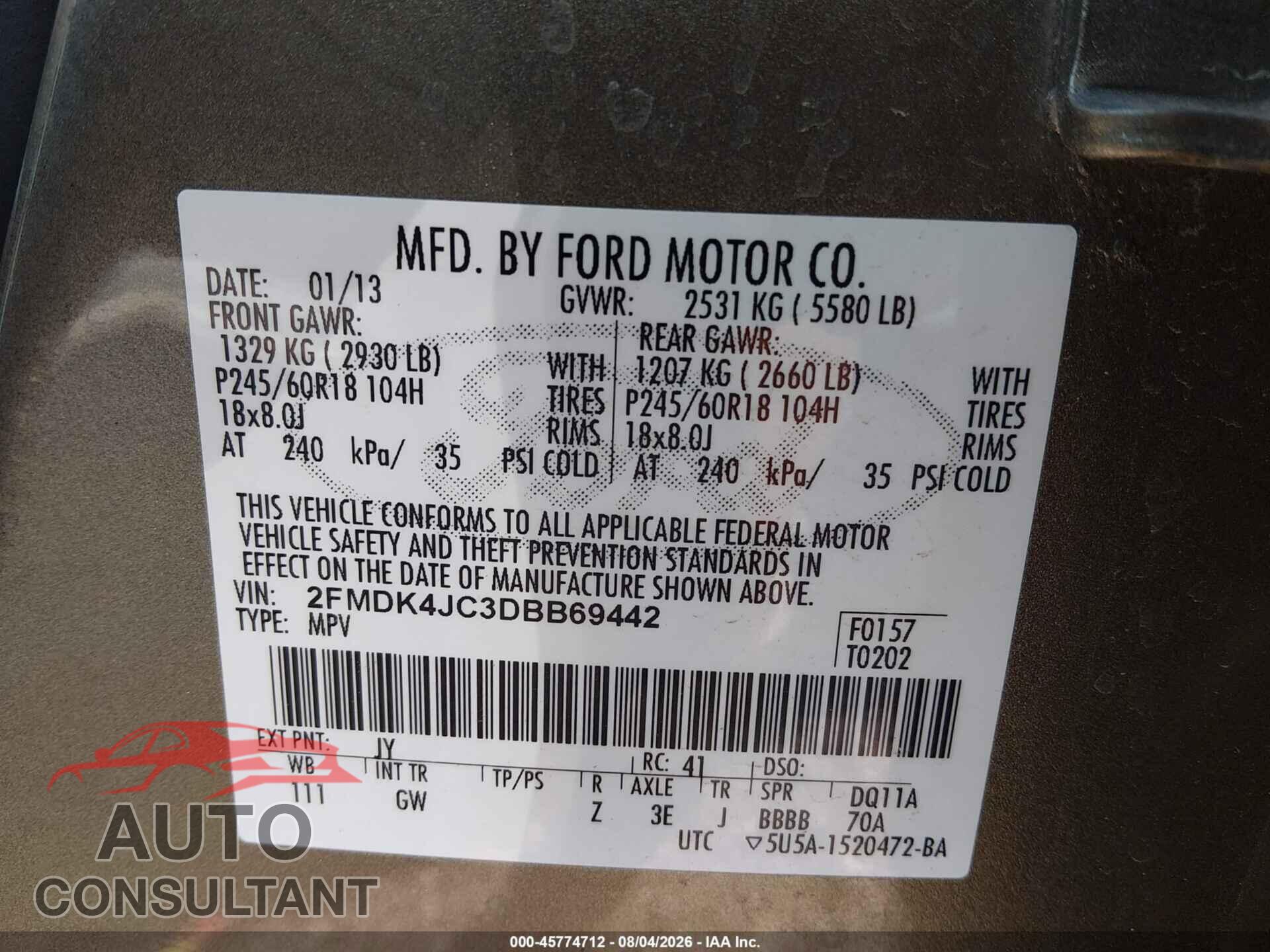 FORD EDGE 2013 - 2FMDK4JC3DBB69442