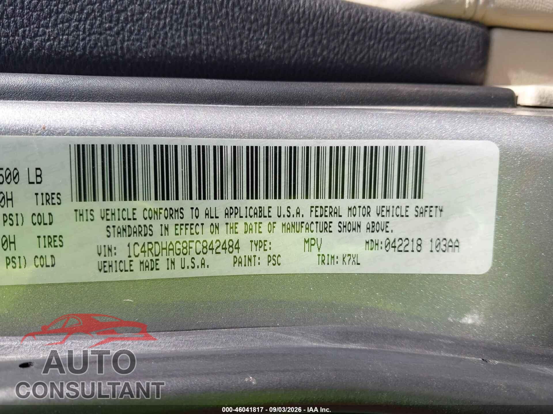 DODGE DURANGO 2015 - 1C4RDHAG8FC842484
