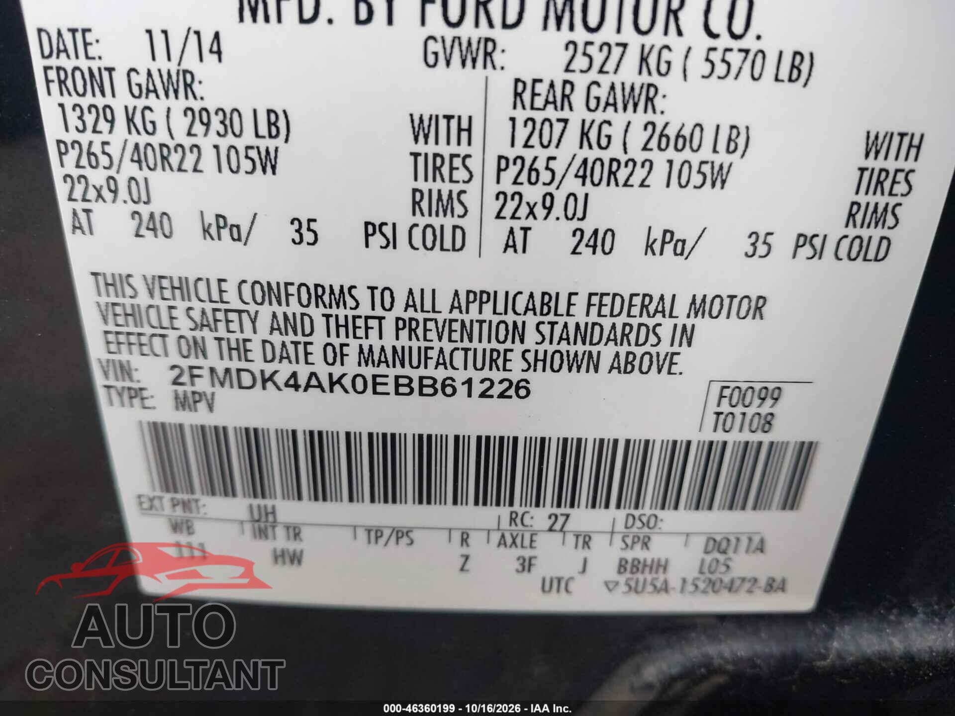 FORD EDGE 2014 - 2FMDK4AK0EBB61226