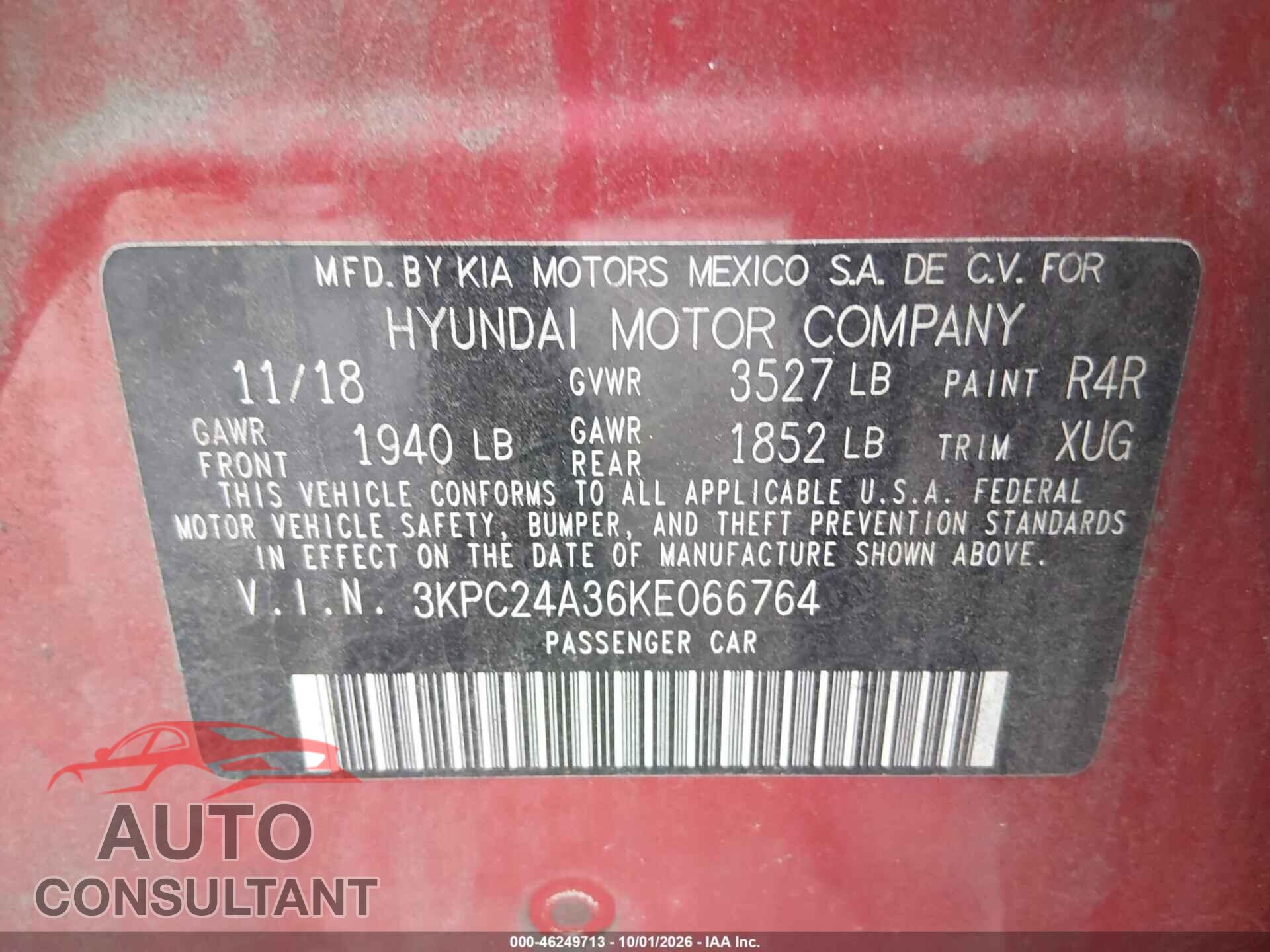 HYUNDAI ACCENT 2019 - 3KPC24A36KE066764
