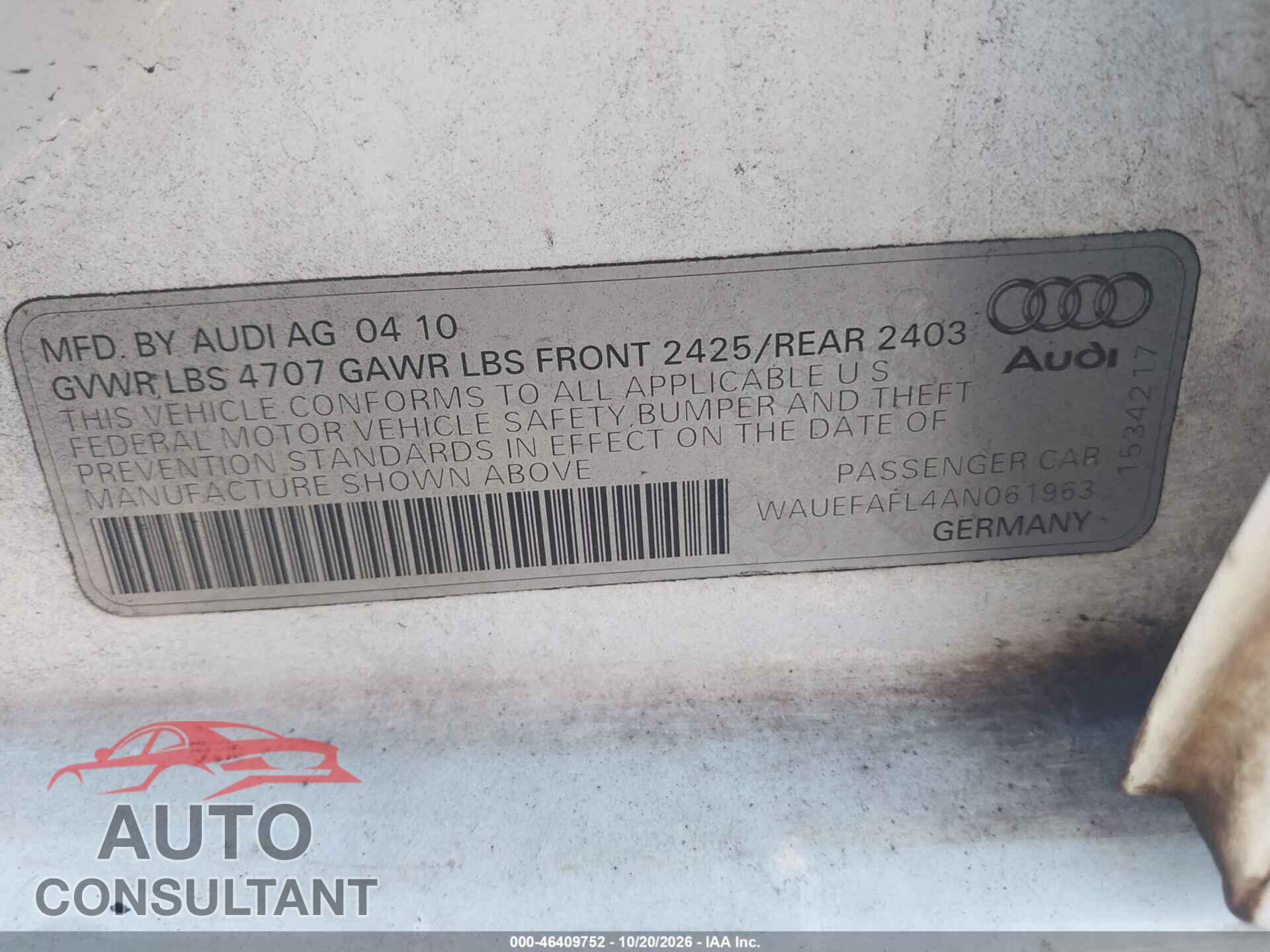 AUDI A4 2010 - WAUEFAFL4AN061963