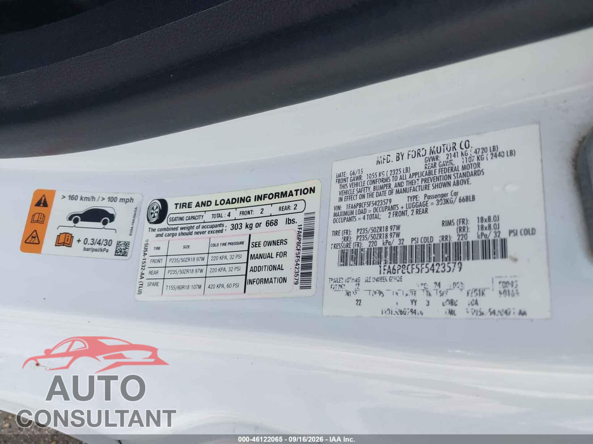 FORD MUSTANG 2015 - 1FA6P8CF5F5423579