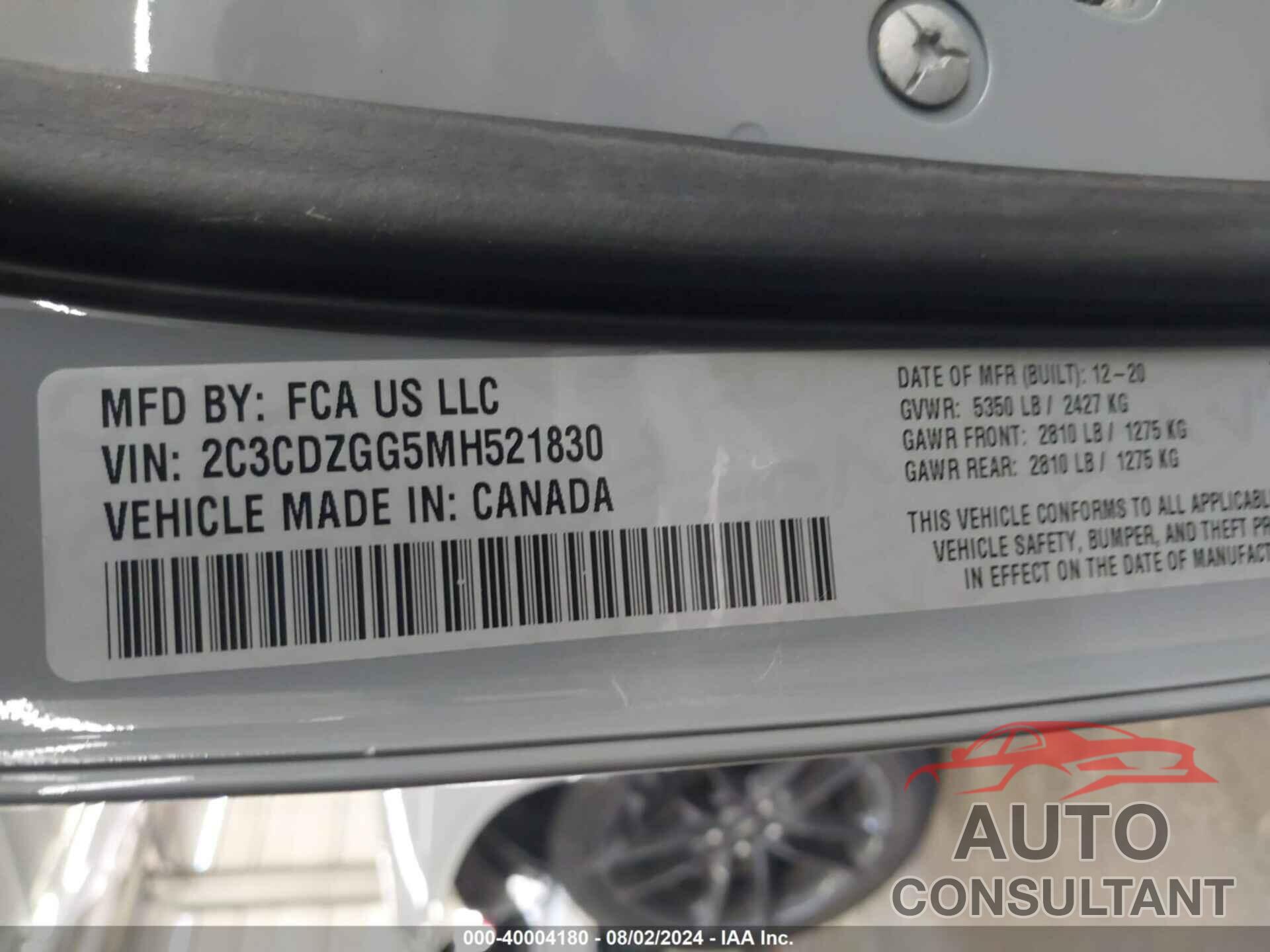 DODGE CHALLENGER 2021 - 2C3CDZGG5MH521830