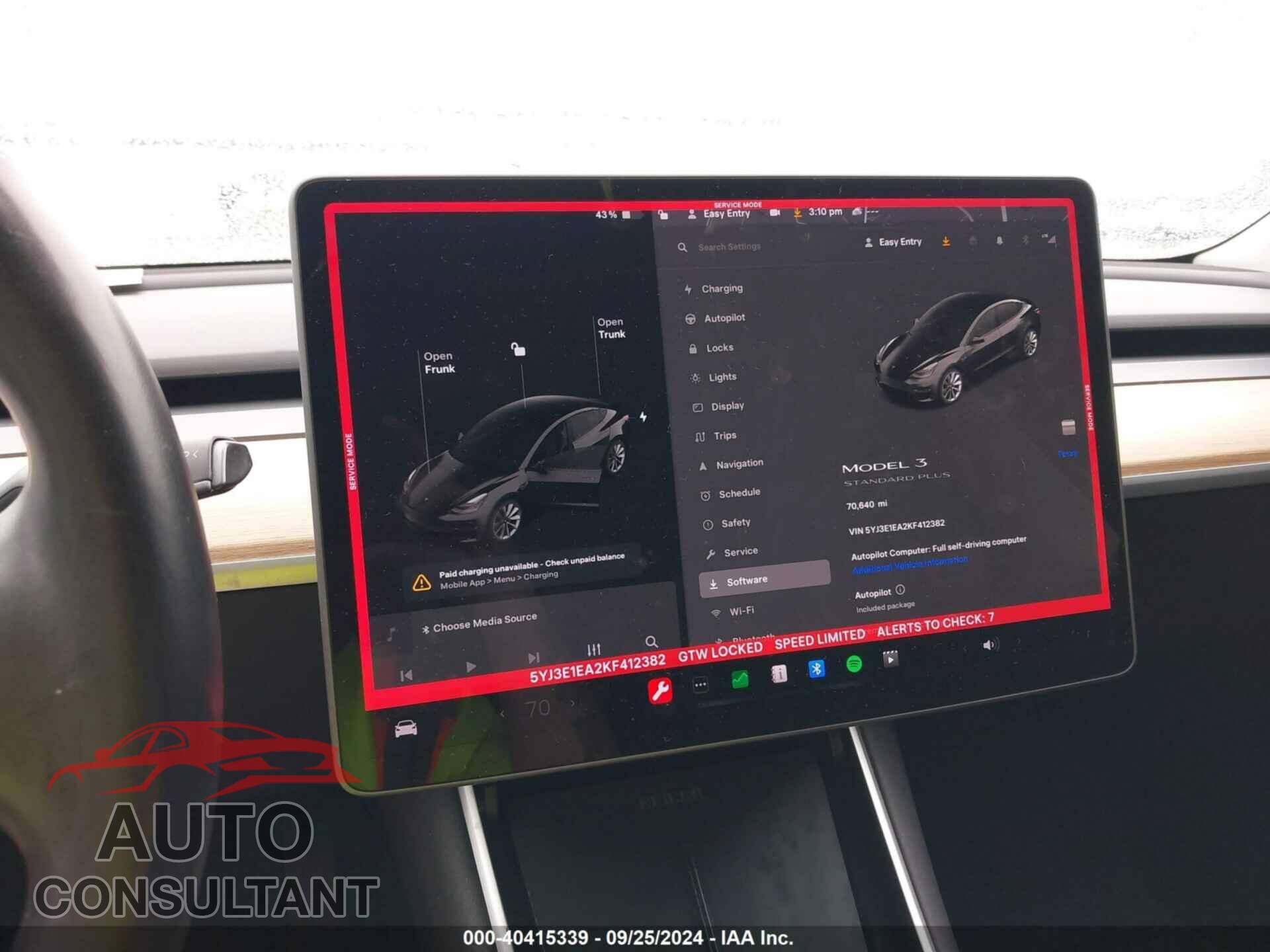 TESLA MODEL 3 2019 - 5YJ3E1EA2KF412382