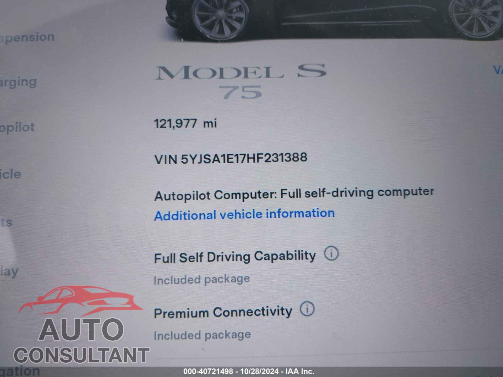 TESLA MODEL S 2017 - 5YJSA1E17HF231388
