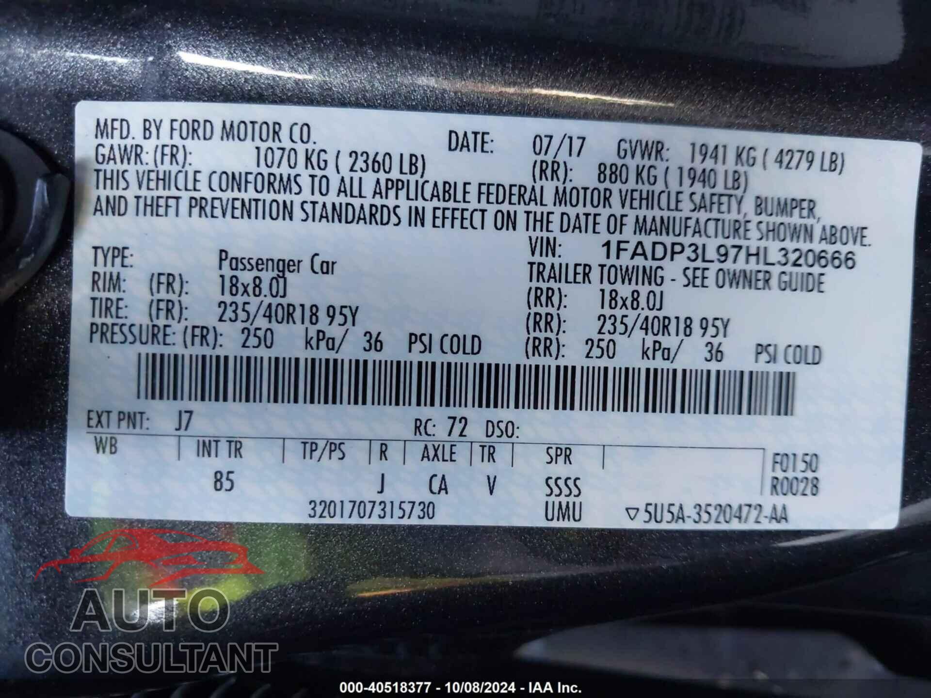 FORD FOCUS ST 2017 - 1FADP3L97HL320666