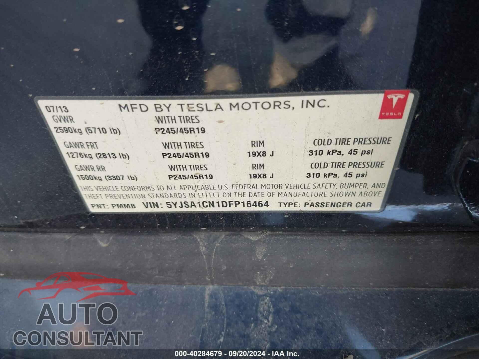 TESLA MODEL S 2013 - 5YJSA1CN1DFP16464