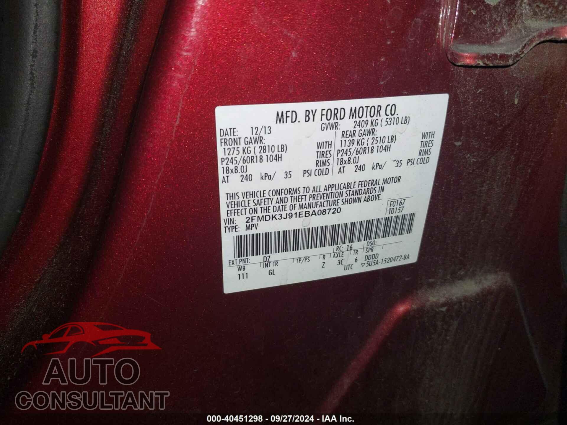 FORD EDGE 2014 - 2FMDK3J91EBA08720