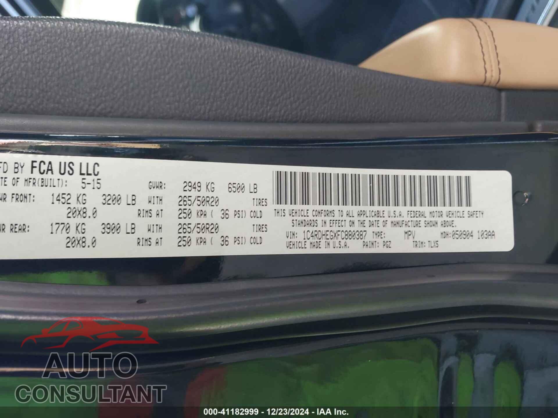 DODGE DURANGO 2015 - 1C4RDHEGXFC880387