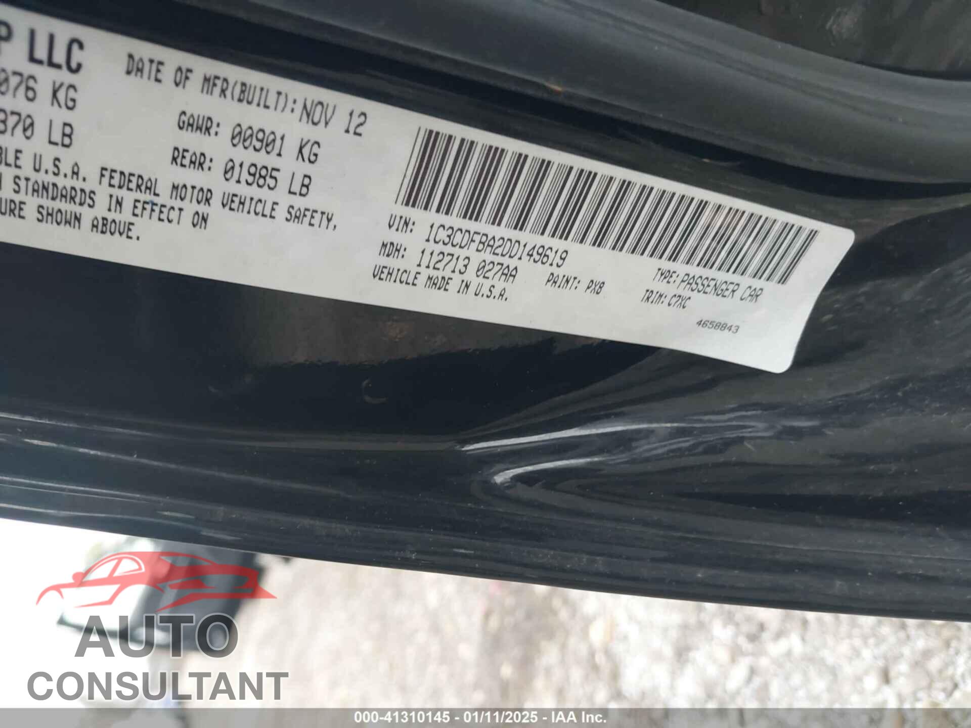 DODGE DART 2013 - 1C3CDFBA2DD149619