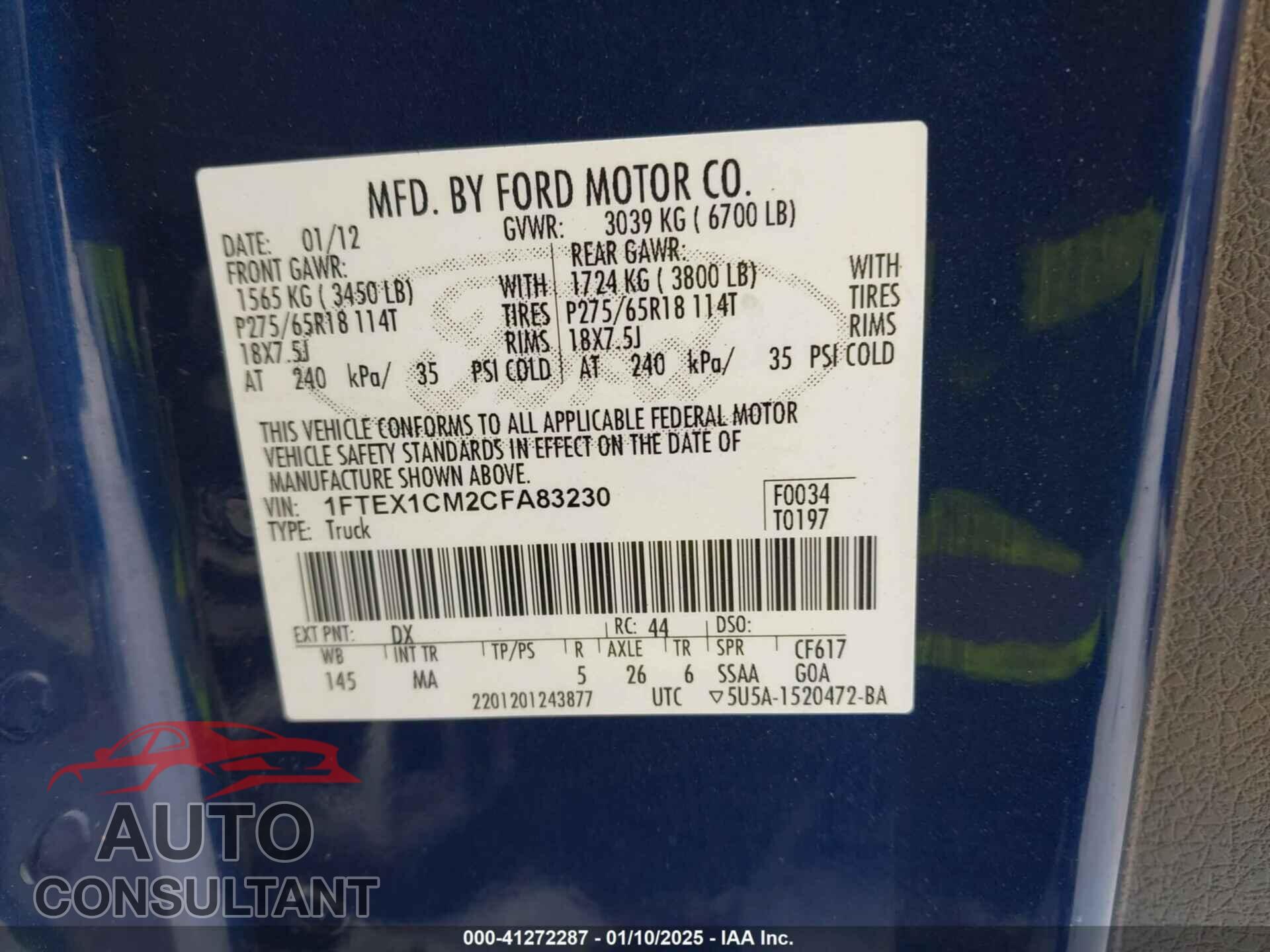 FORD F-150 2012 - 1FTEX1CM2CFA83230