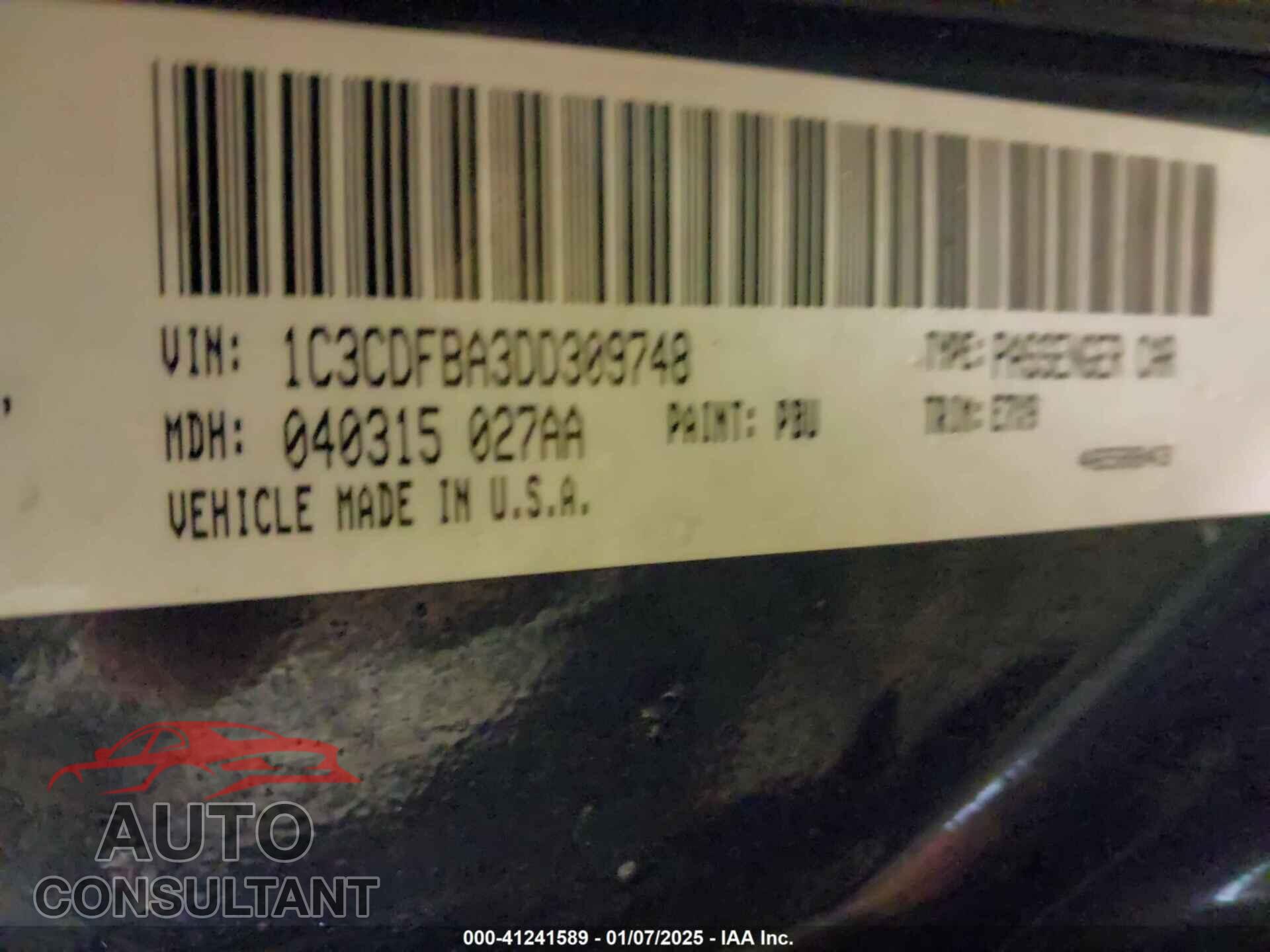 DODGE DART 2013 - 1C3CDFBA3DD309748
