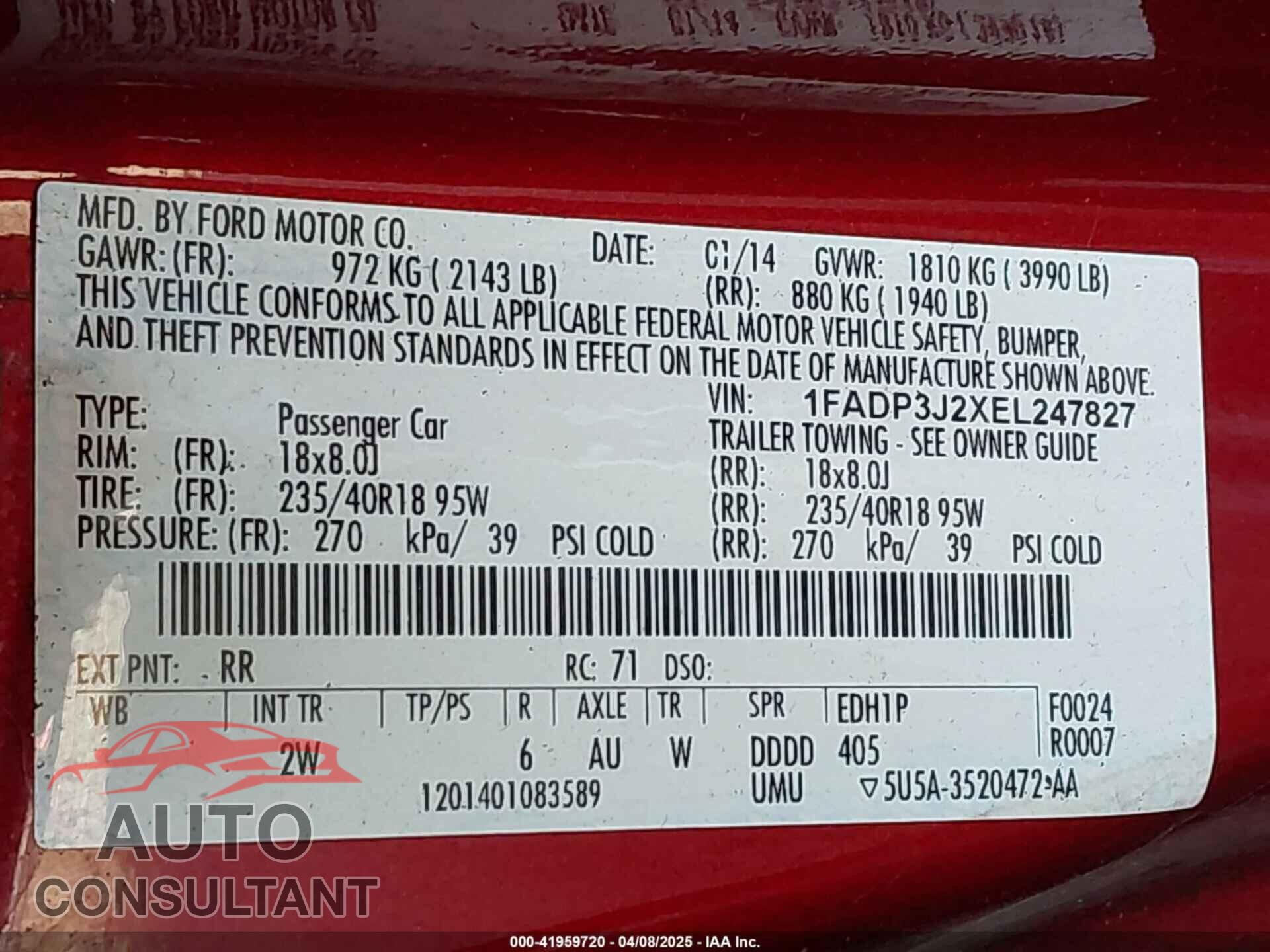 FORD FOCUS 2014 - 1FADP3J2XEL247827