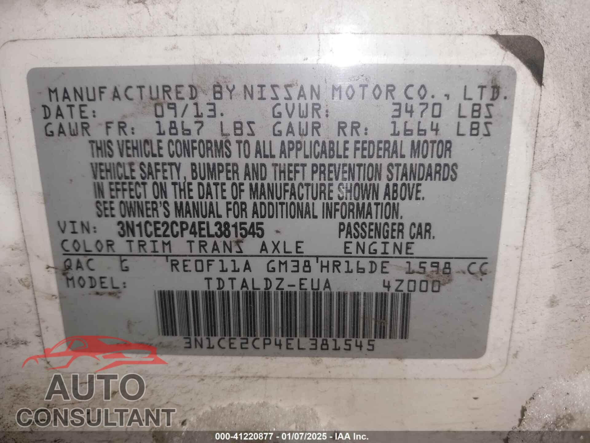 NISSAN VERSA NOTE 2014 - 3N1CE2CP4EL381545