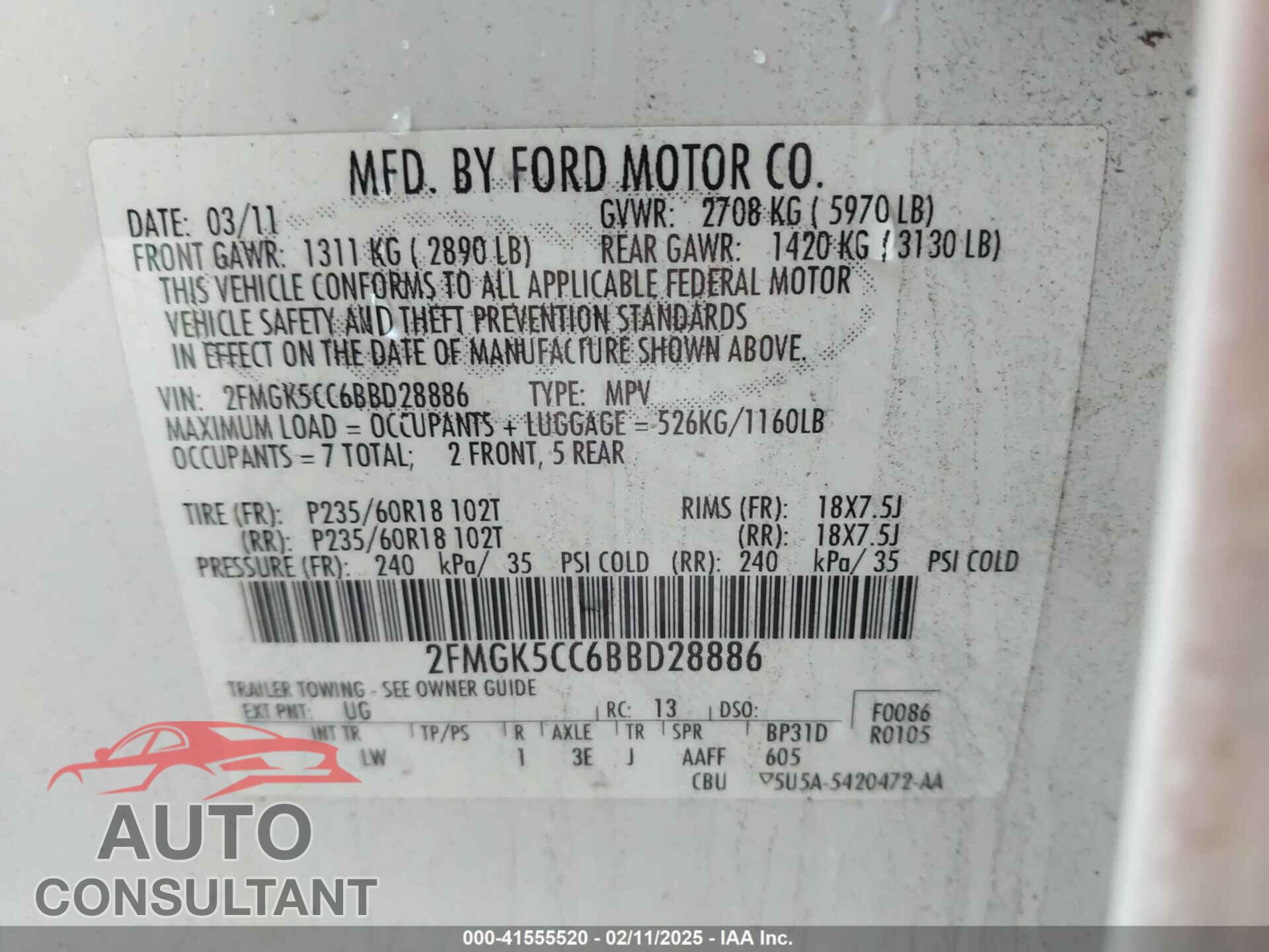 FORD FLEX 2011 - 2FMGK5CC6BBD28886