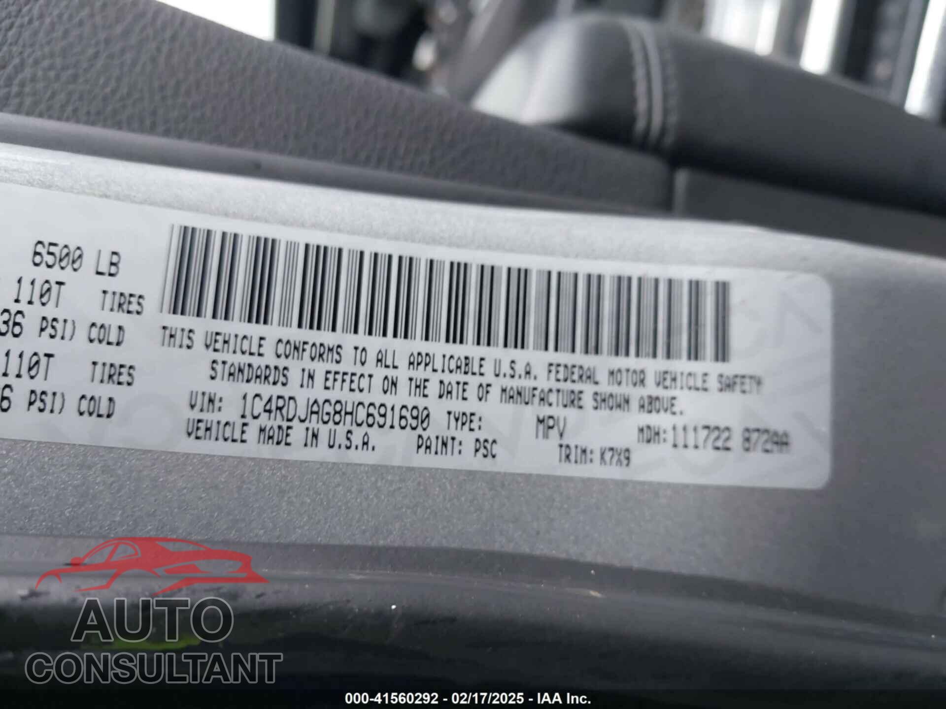 DODGE DURANGO 2017 - 1C4RDJAG8HC691690