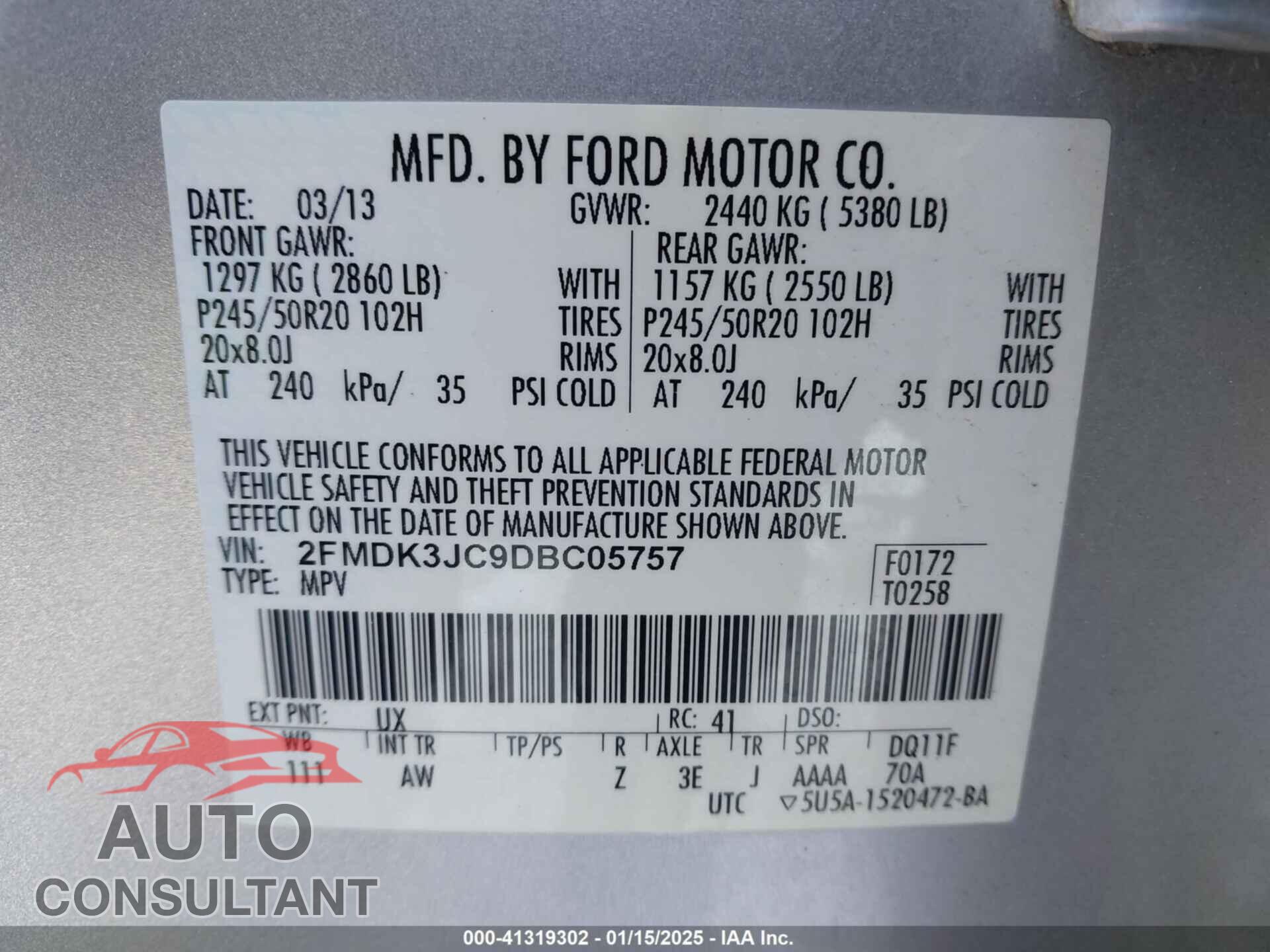 FORD EDGE 2013 - 2FMDK3JC9DBC05757