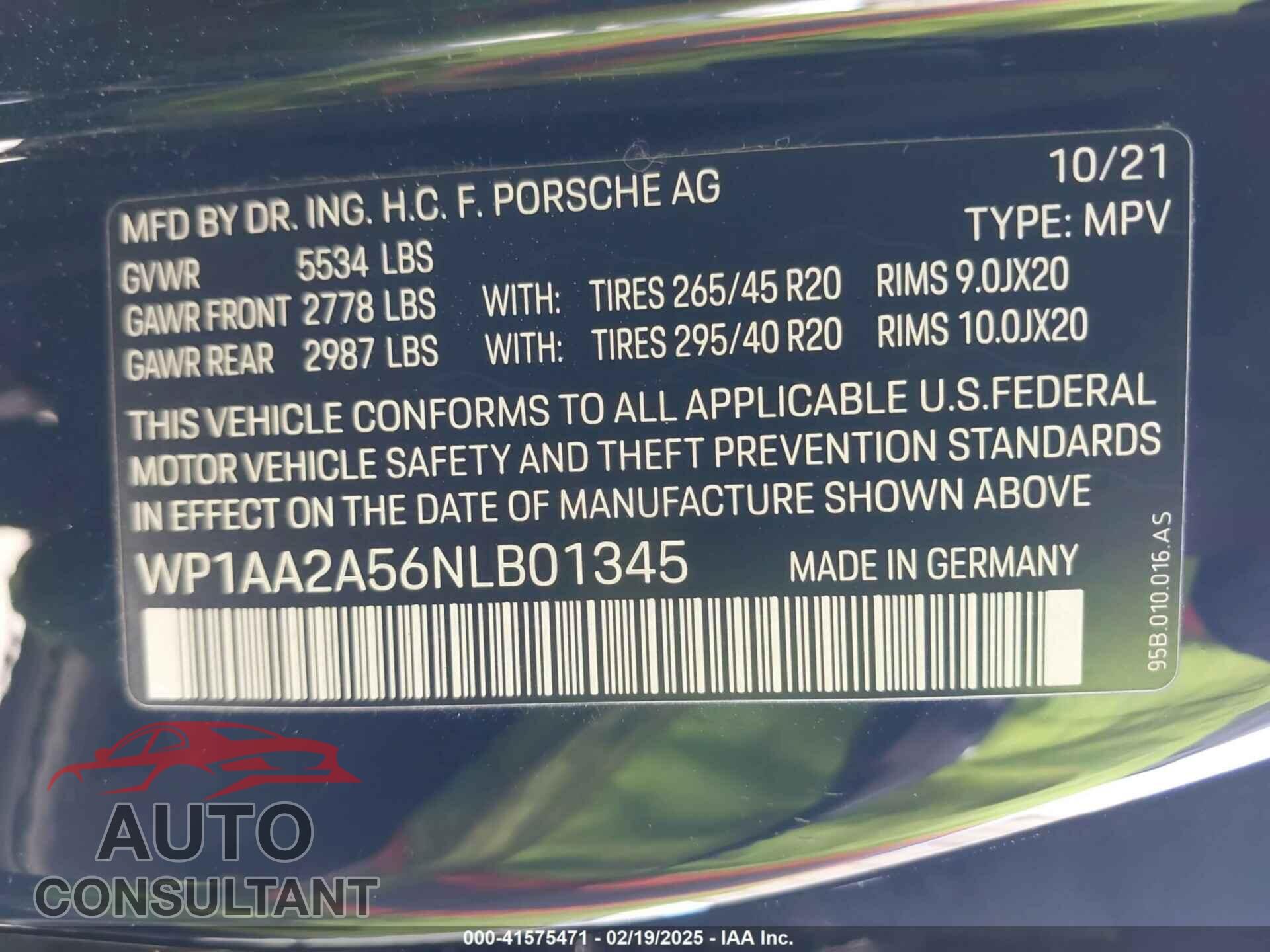 PORSCHE MACAN 2022 - WP1AA2A56NLB01345