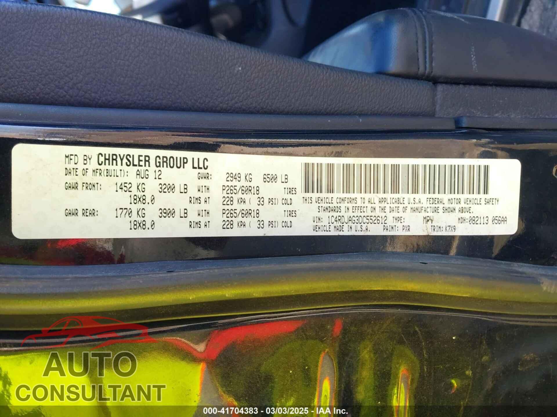 DODGE DURANGO 2013 - 1C4RDJAG3DC552612