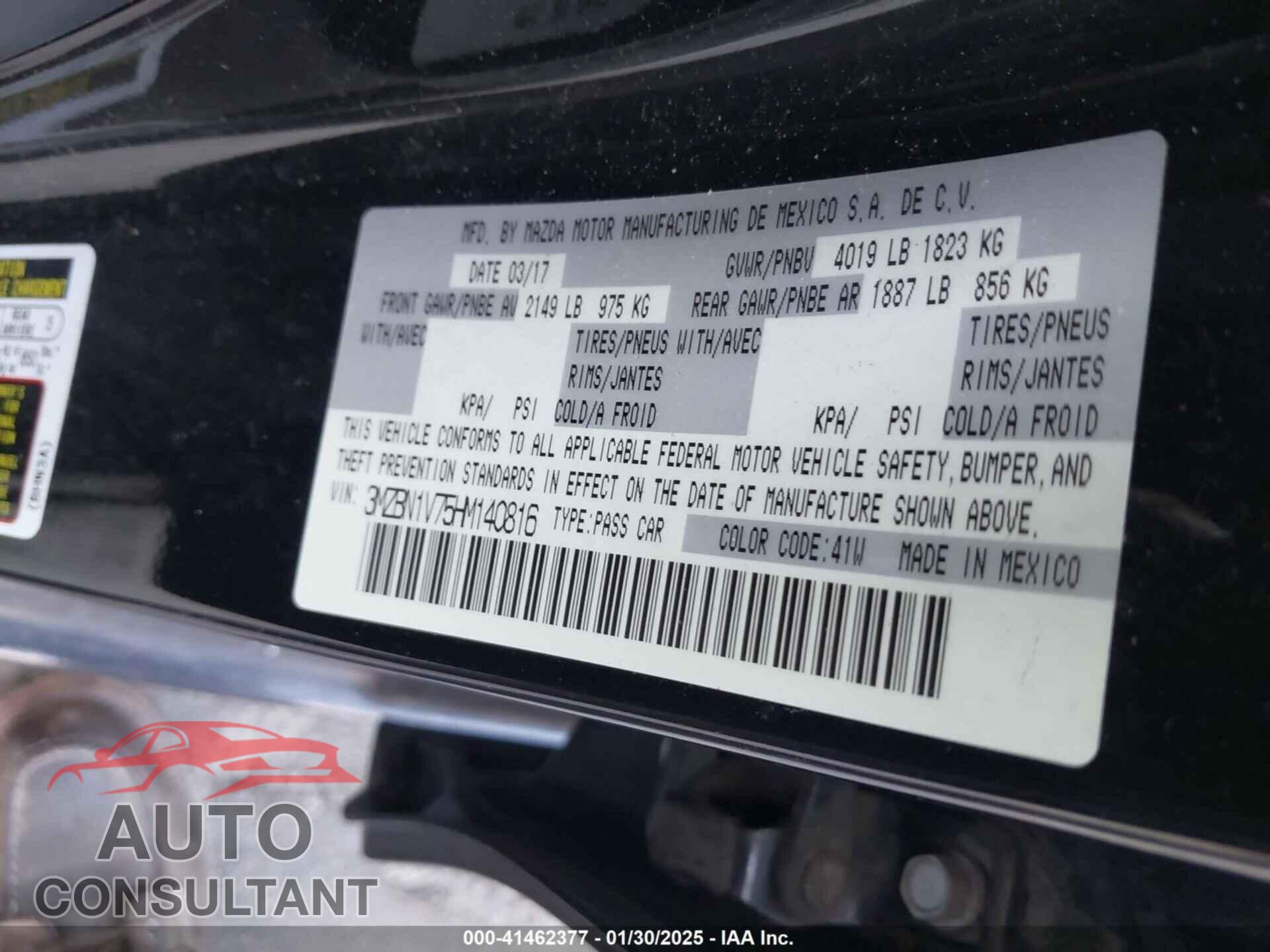 MAZDA MAZDA3 2017 - 3MZBN1V75HM140816