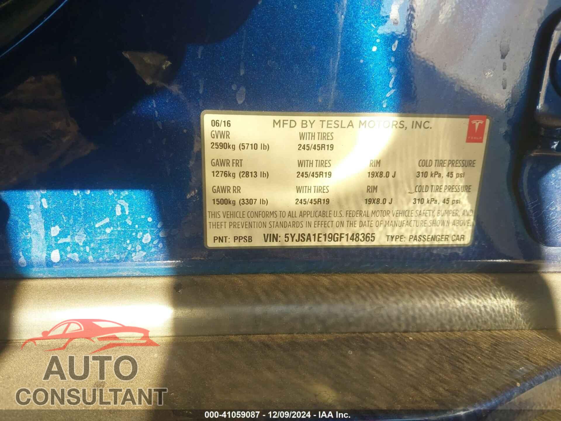 TESLA MODEL S 2016 - 5YJSA1E19GF148365