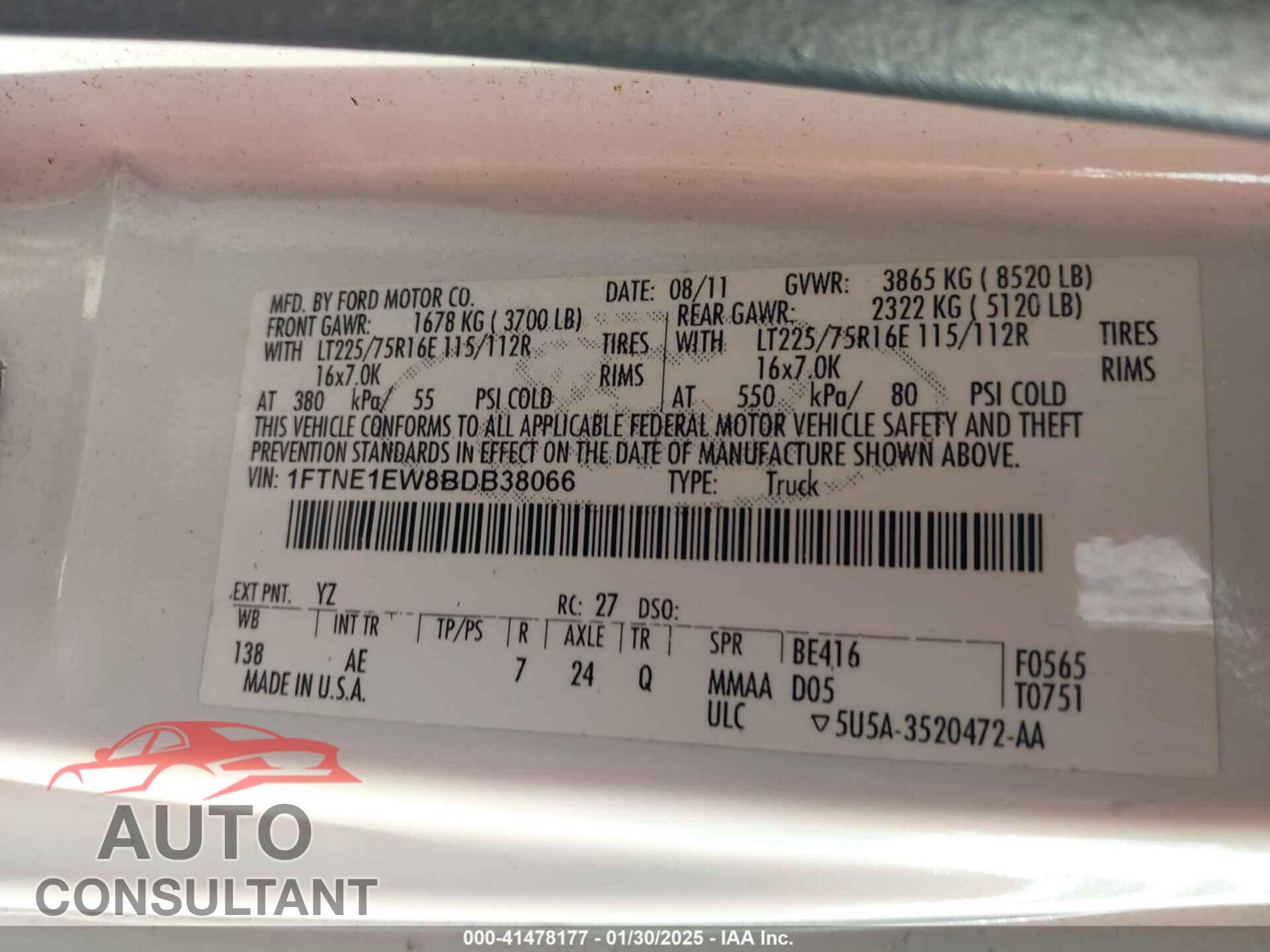 FORD E-150 2011 - 1FTNE1EW8BDB38066