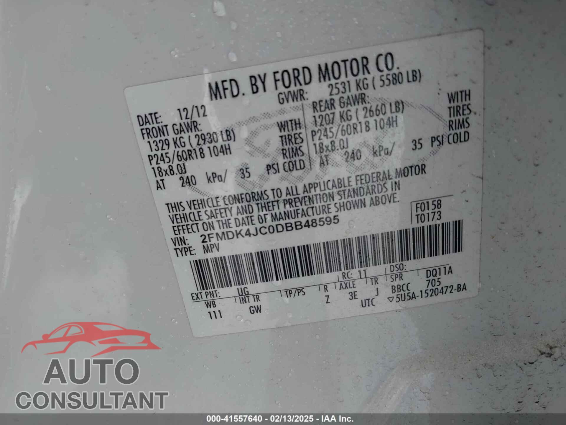 FORD EDGE 2013 - 2FMDK4JC0DBB48595