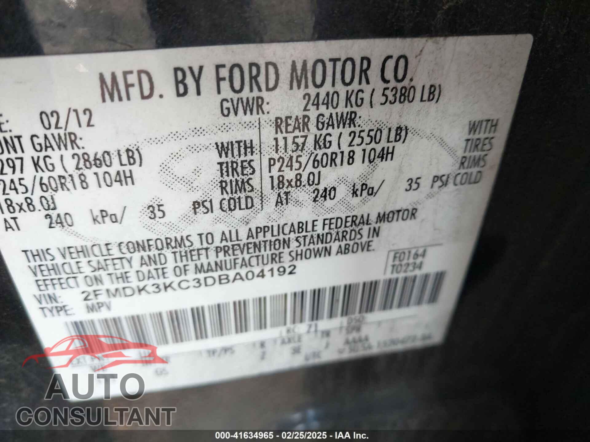 FORD EDGE 2013 - 2FMDK3KC3DBA04192