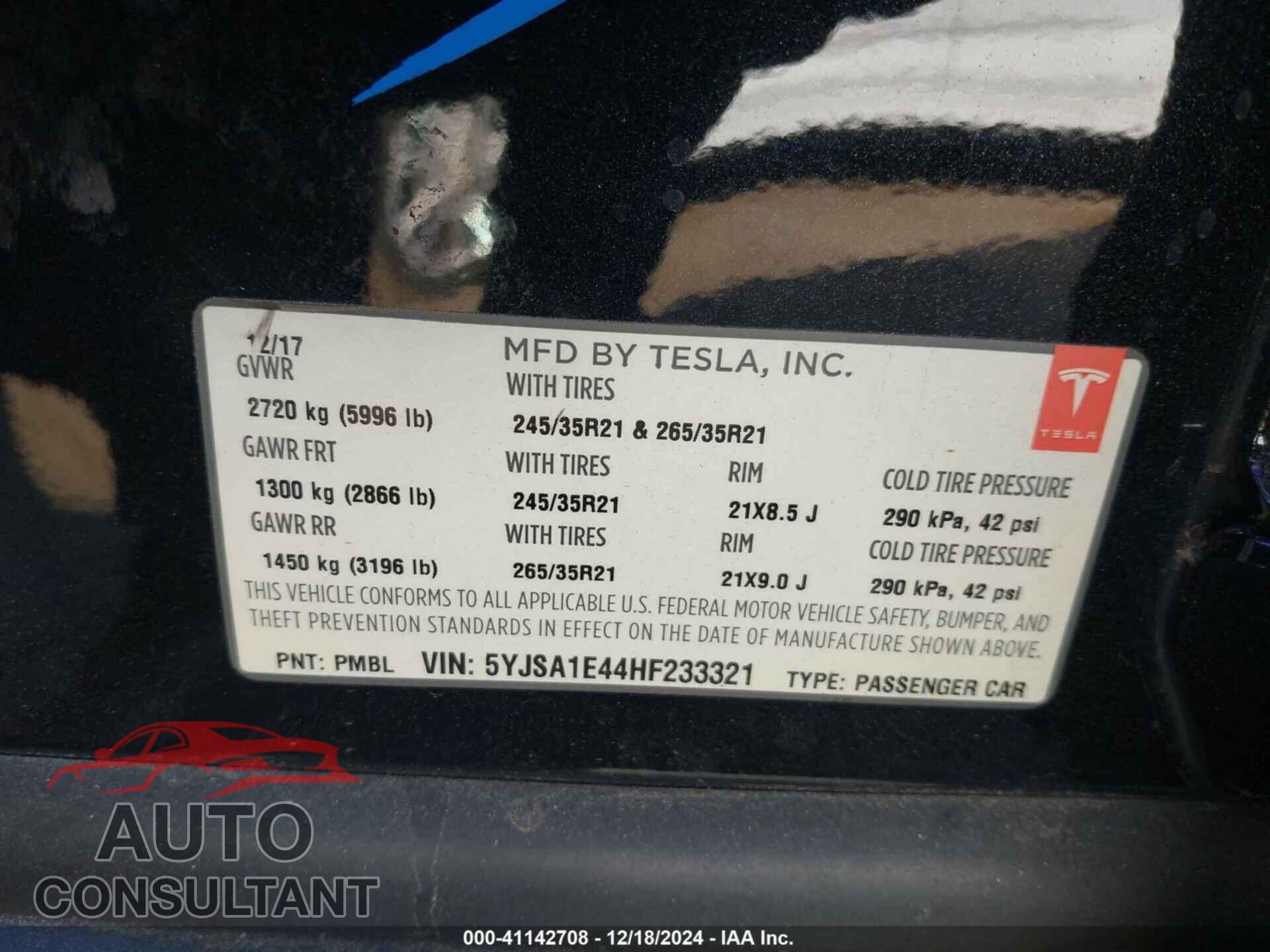 TESLA MODEL S 2017 - 5YJSA1E44HF233321