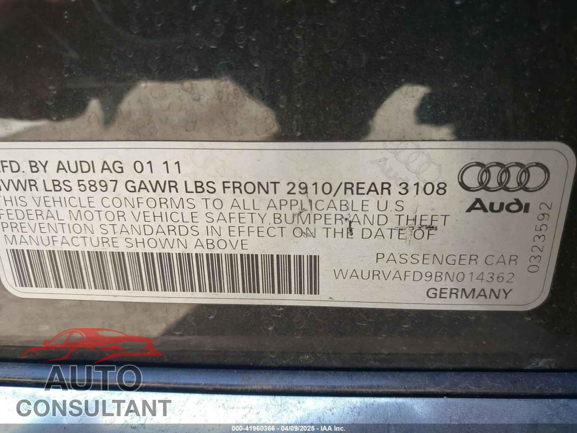 AUDI A8 L 2011 - WAURVAFD9BN014362