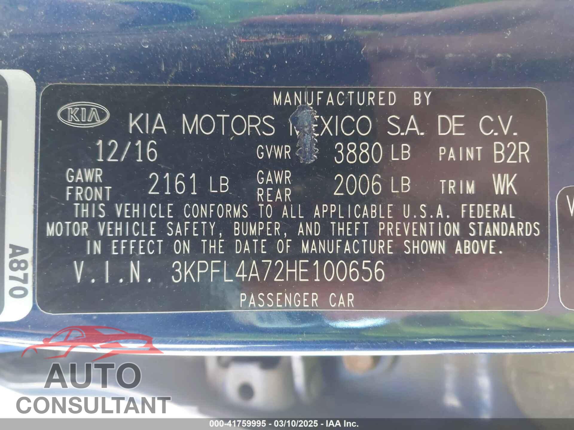 KIA FORTE 2017 - 3KPFL4A72HE100656